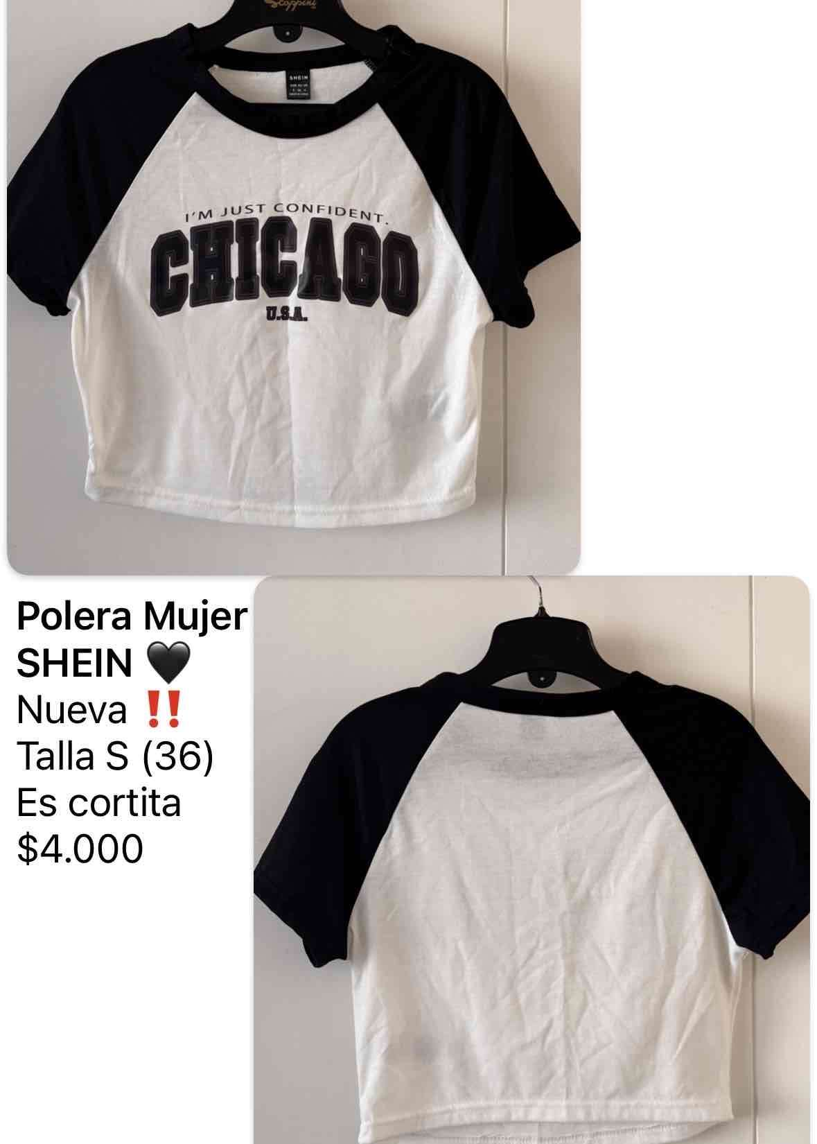 Polera SHEIN Chicago blanca y negra