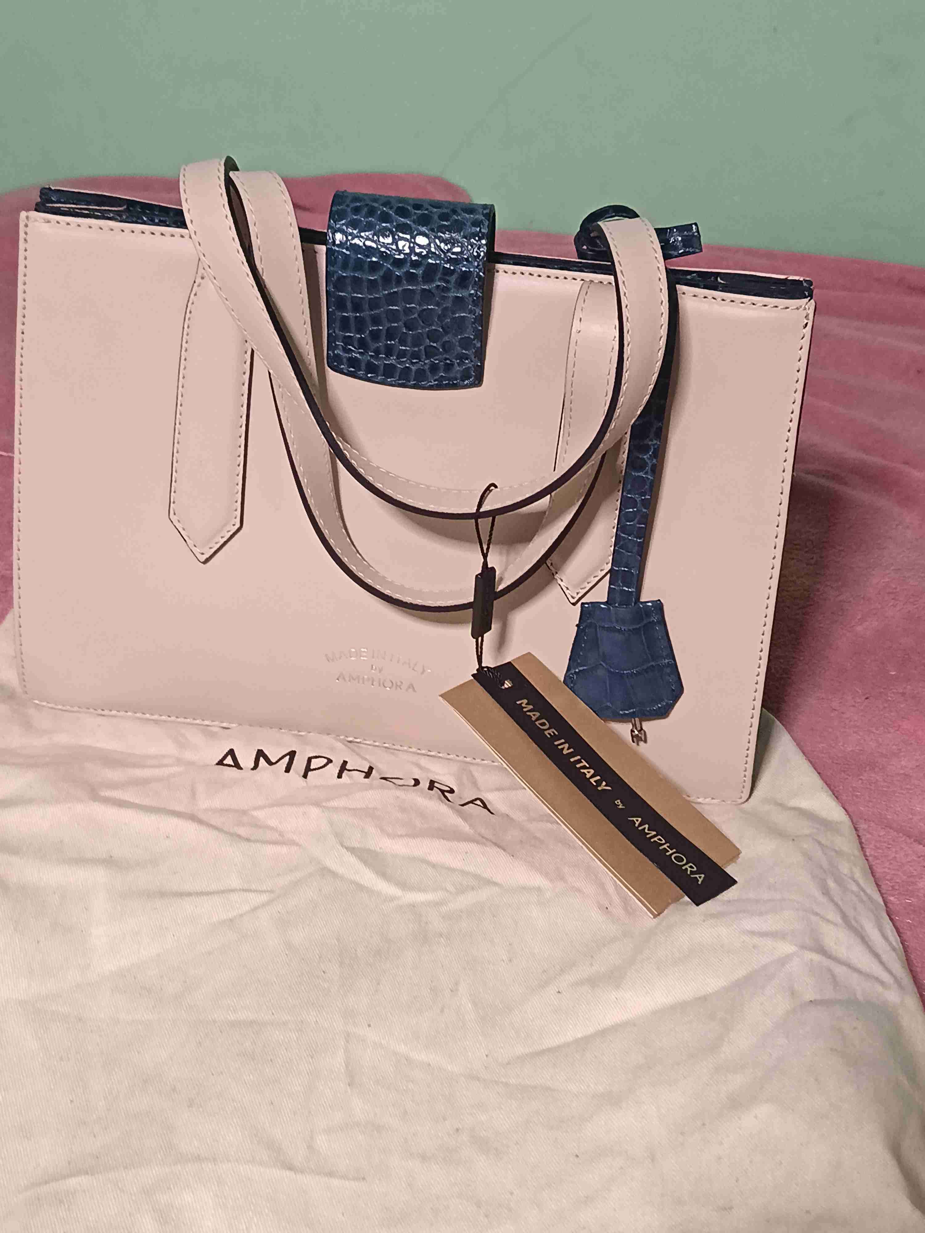 Cartera Amphora beige y azul