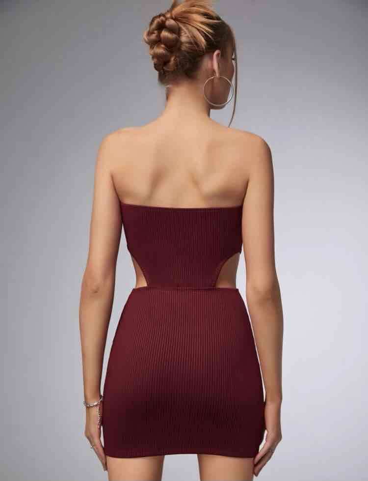 Vestido burdeos sin tirantes - miniatura 2