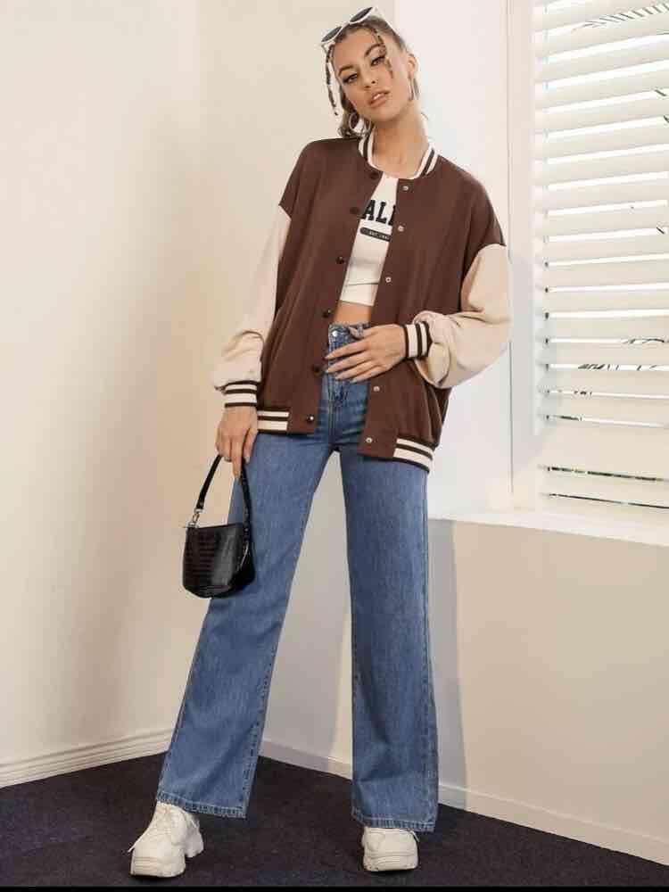 Chaqueta bomber marrón y blanca - miniatura 3