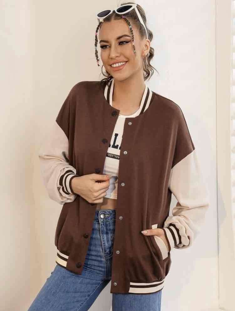 Chaqueta bomber marrón y blanca - miniatura 4