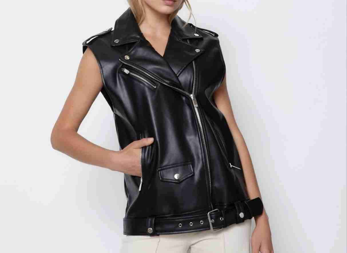 Chaleco biker de cuero negro Americanino nuevo