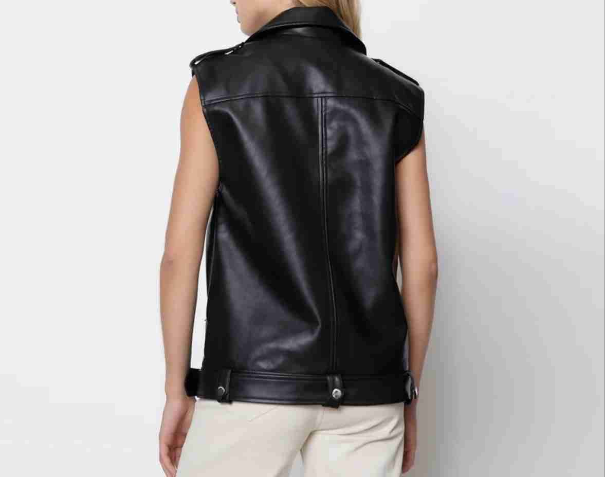 Chaleco biker de cuero negro Americanino nuevo - miniatura 3