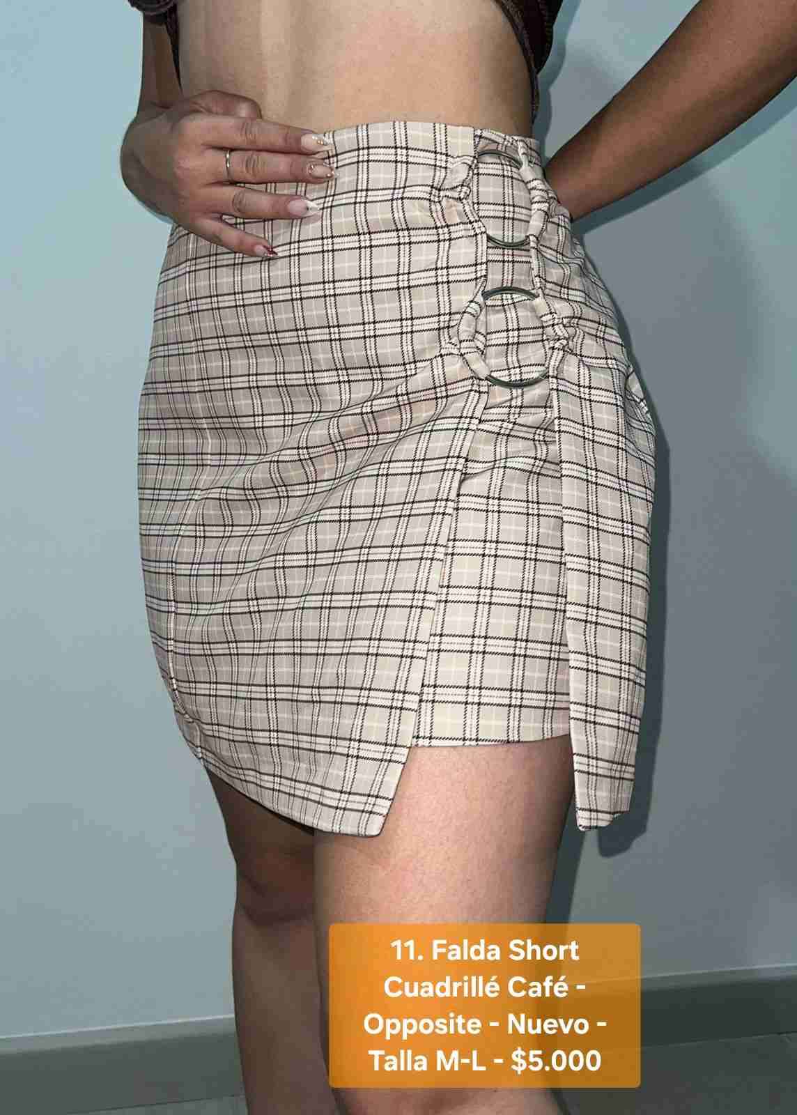 Falda short cuadrillé café