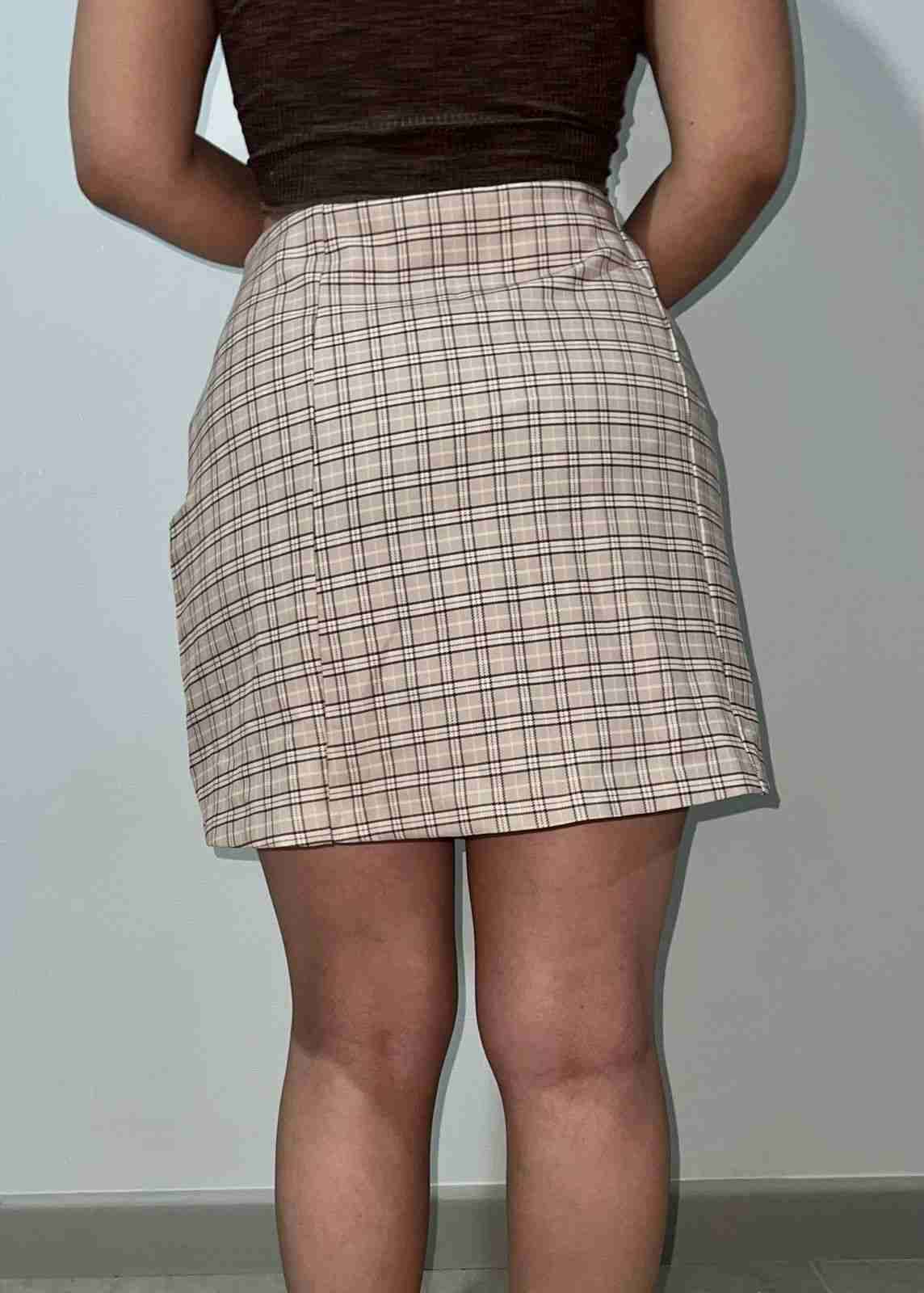 Falda short cuadrillé café - miniatura 3