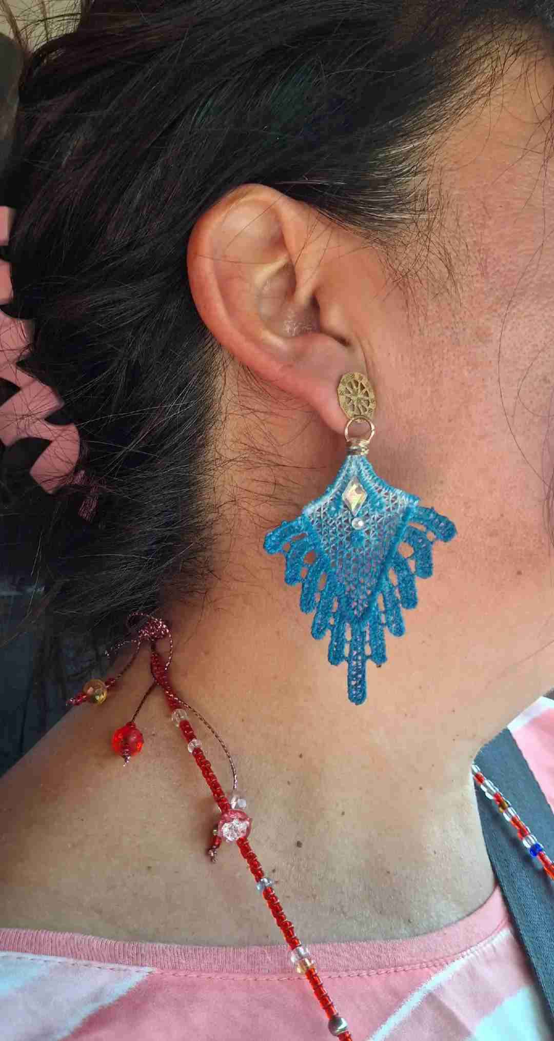 Aros tejidos color turquesa - miniatura 3