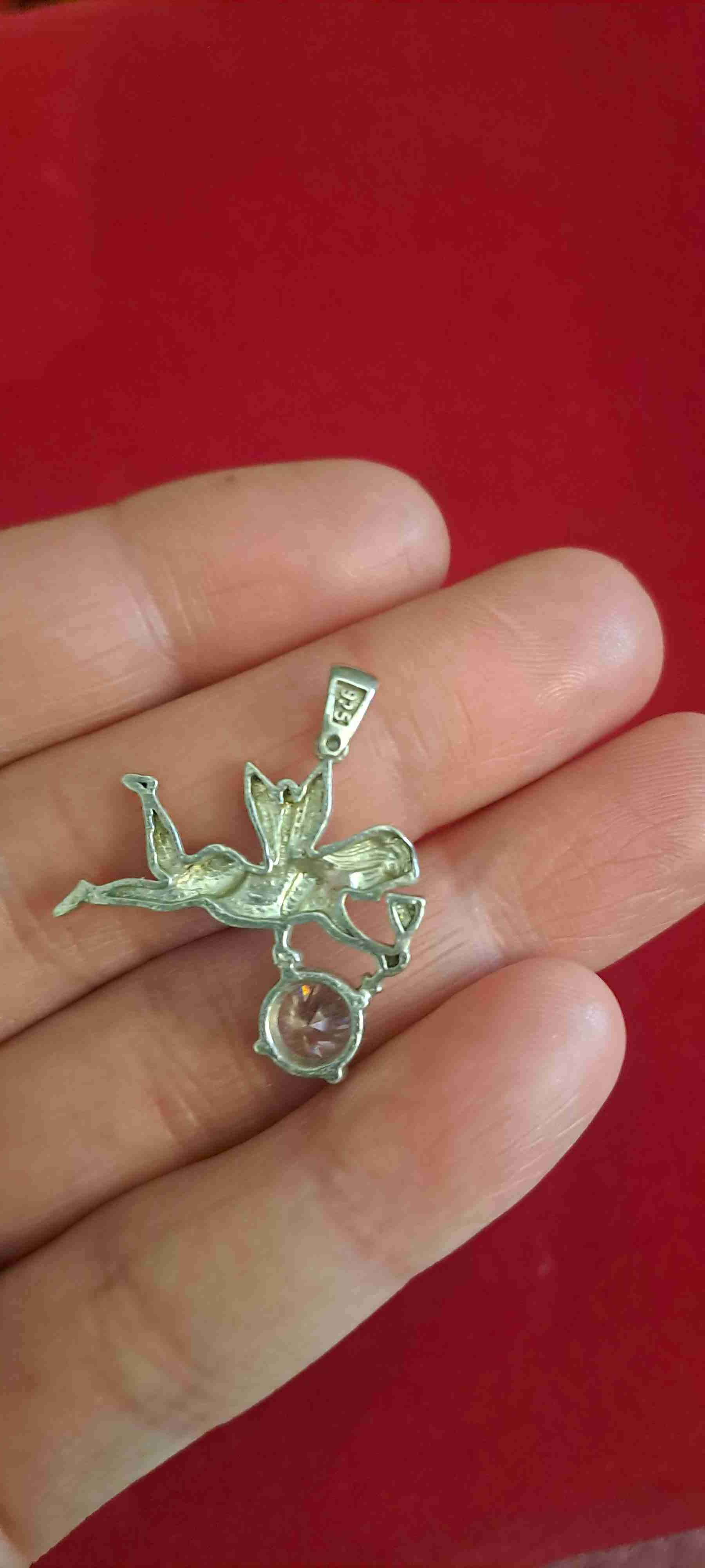 Colgante de querubín con cristal rosa - miniatura 2