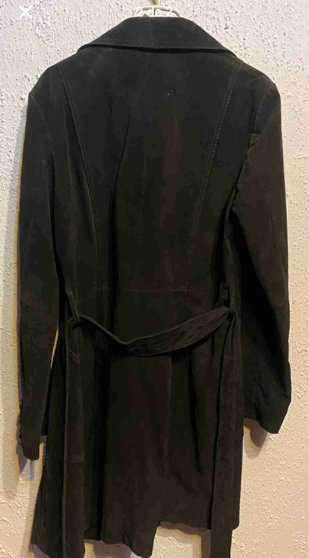 Abrigo largo negro cuero reno talla S - miniatura 2