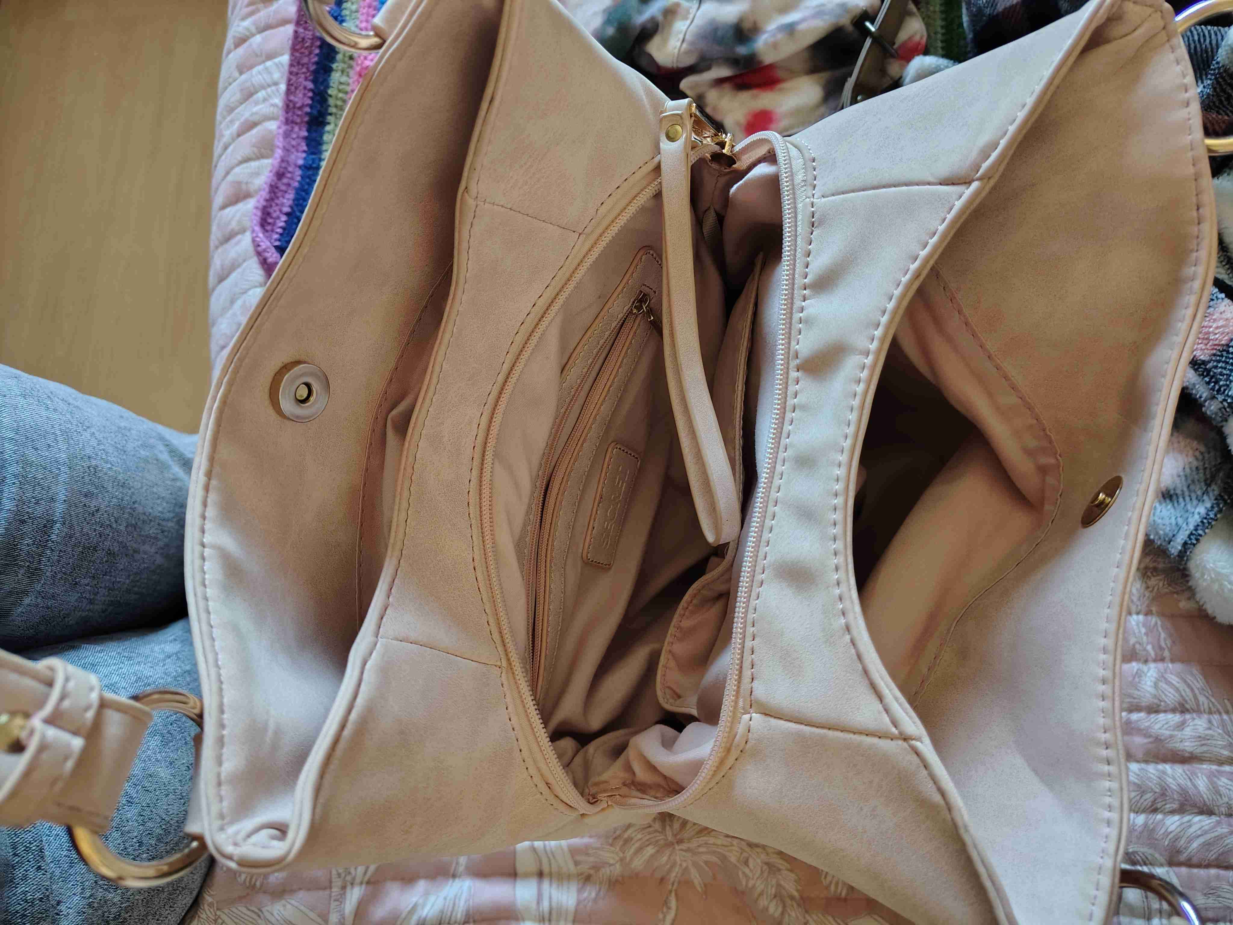 Cartera beige con bordado floral - miniatura 2