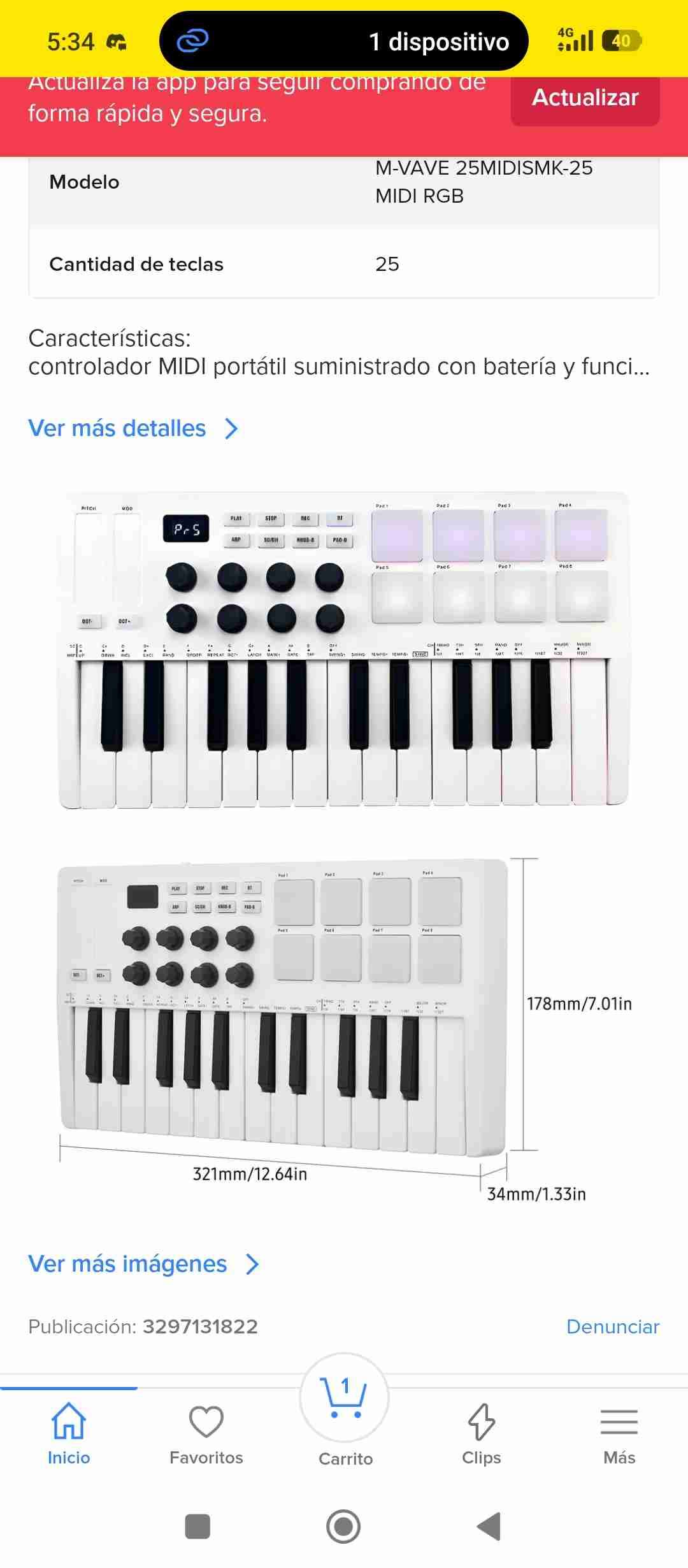 Controlador MIDI M-Wave blanco - miniatura 6