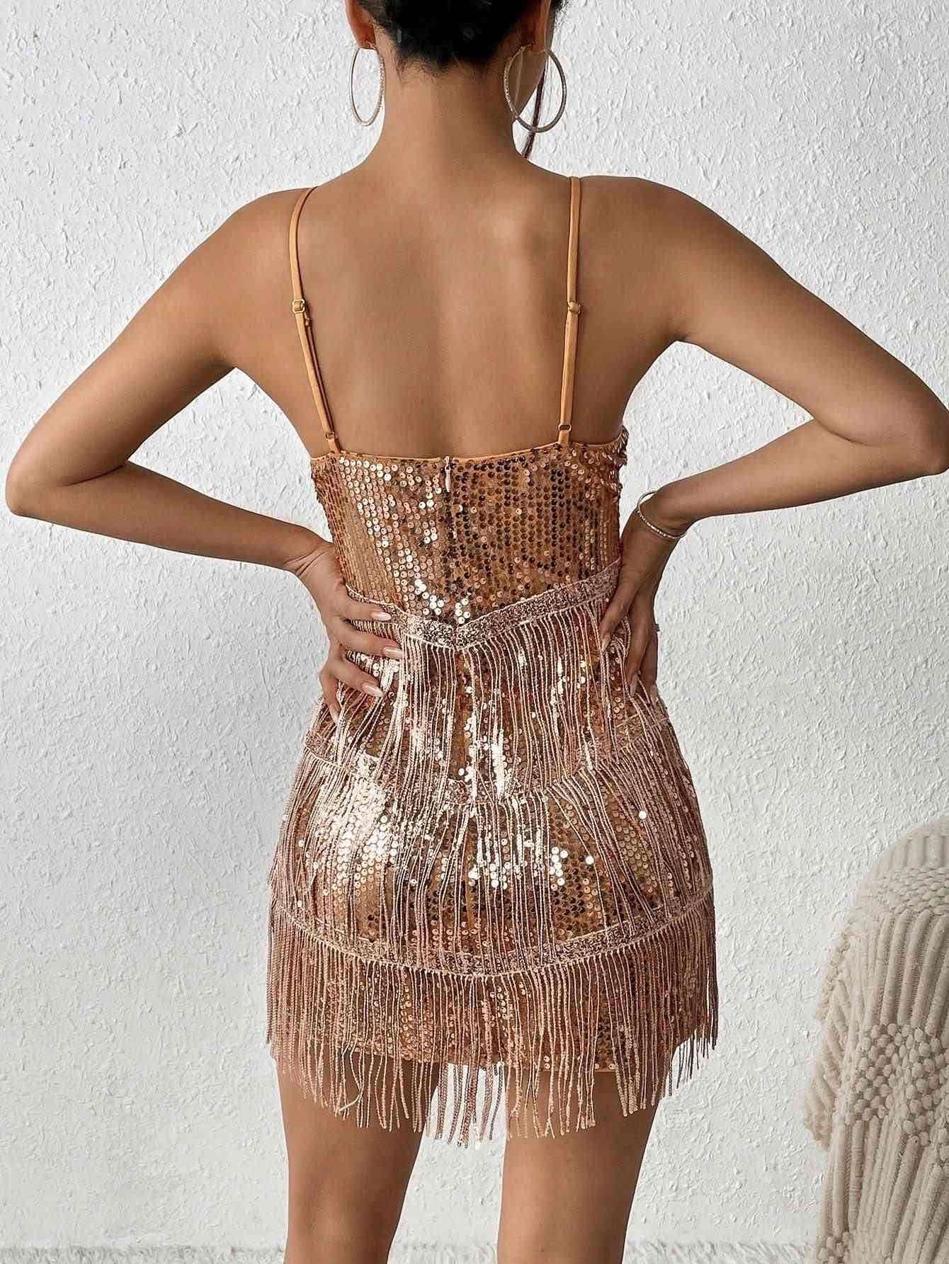 Vestido lentejuelas doradas con flecos - miniatura 4