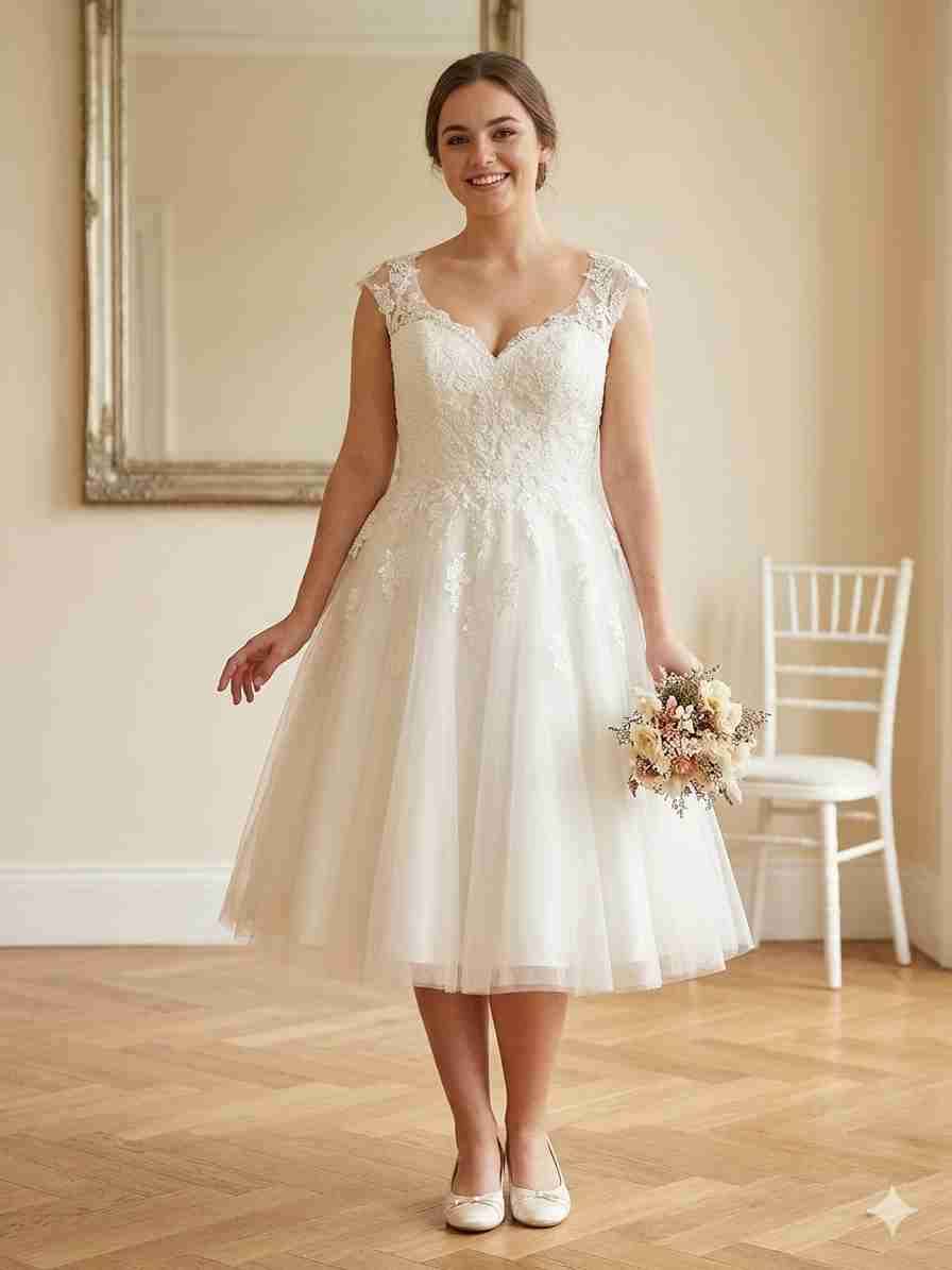 Vestido de Novia Civil / Fiesta - Encaje y Tul XL