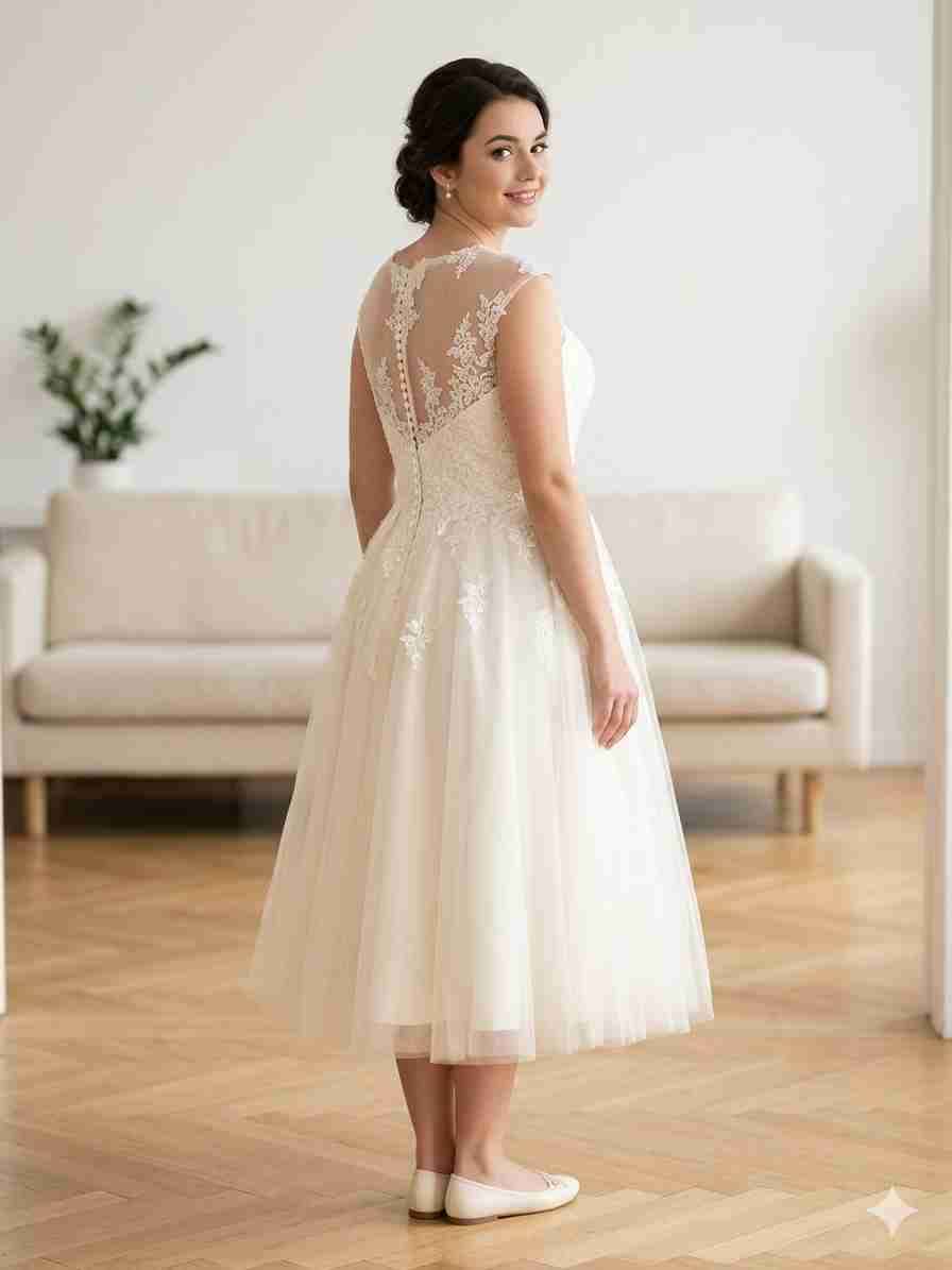 Vestido de Novia Civil / Fiesta - Encaje y Tul XL - miniatura 2