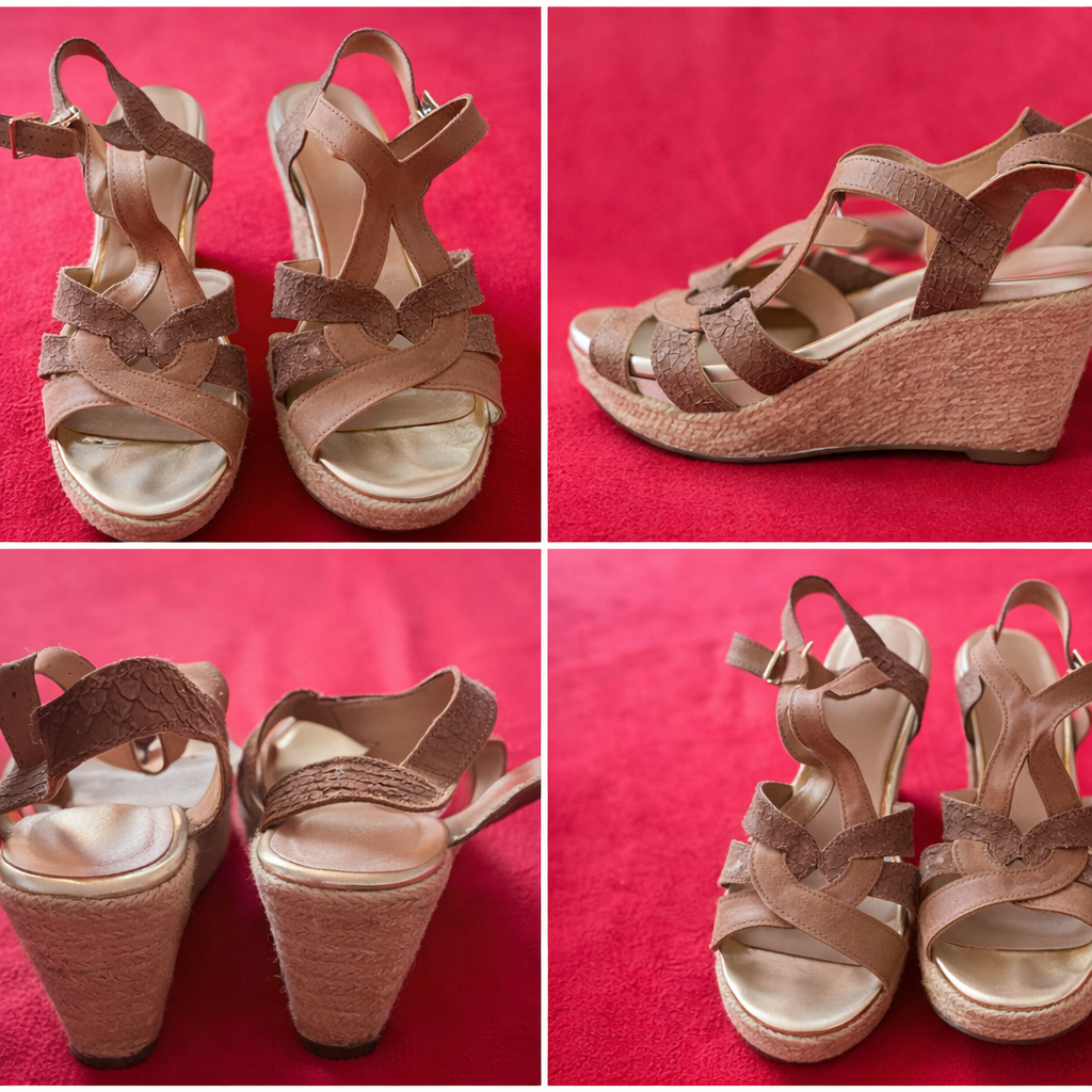 Sandalias cuña de cuero marrón