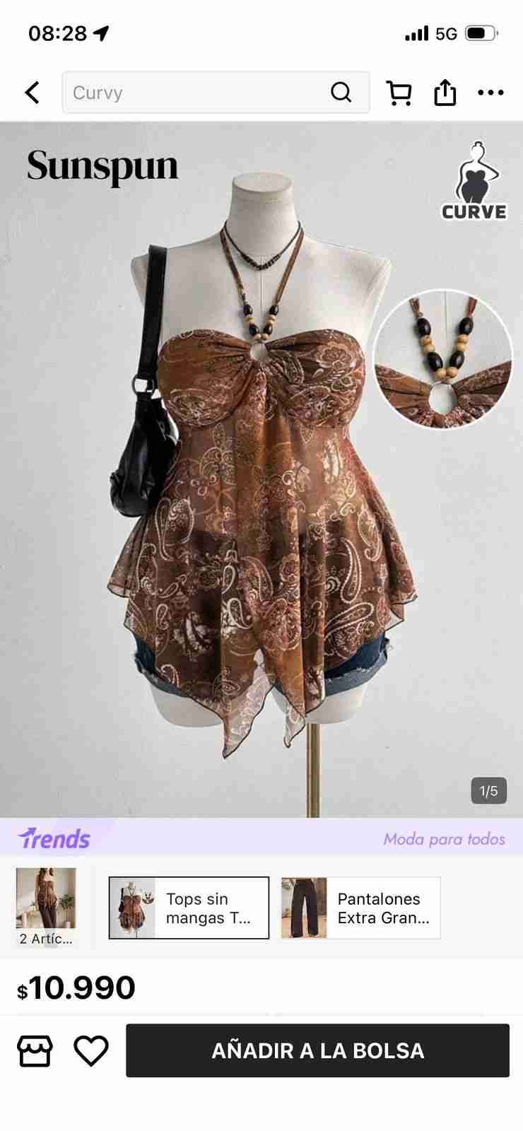 Top sin mangas marrón estampado