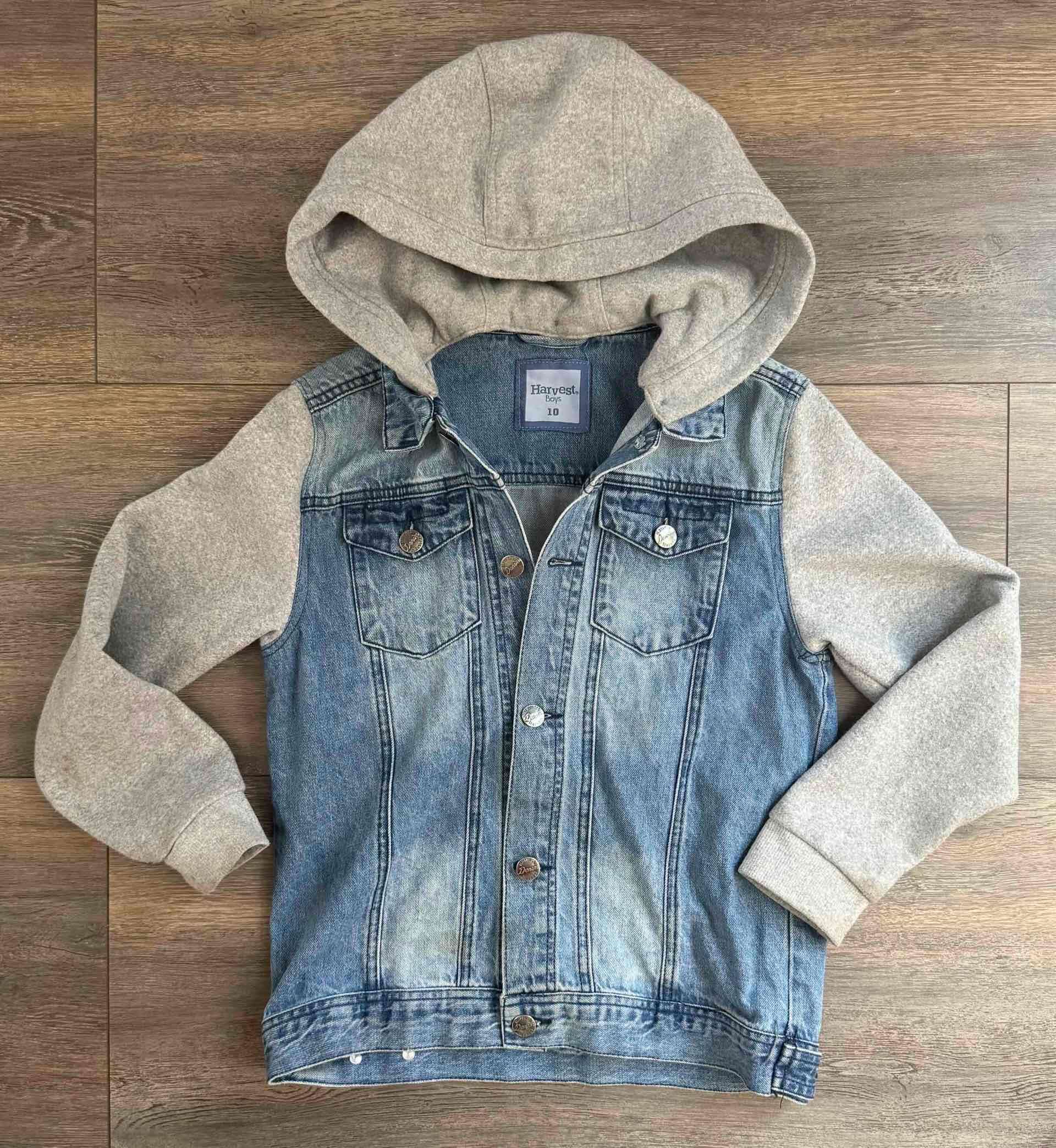 Chaqueta denim con capucha gris