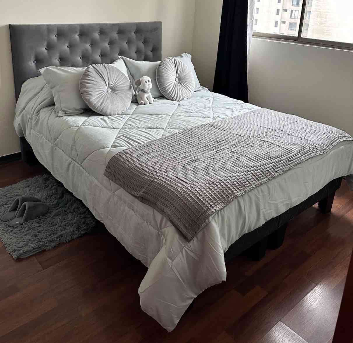 Cama 2 plazas con cabecera tapizada Velvet grafito
