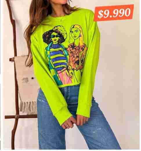 Polera verde limón con ilustración