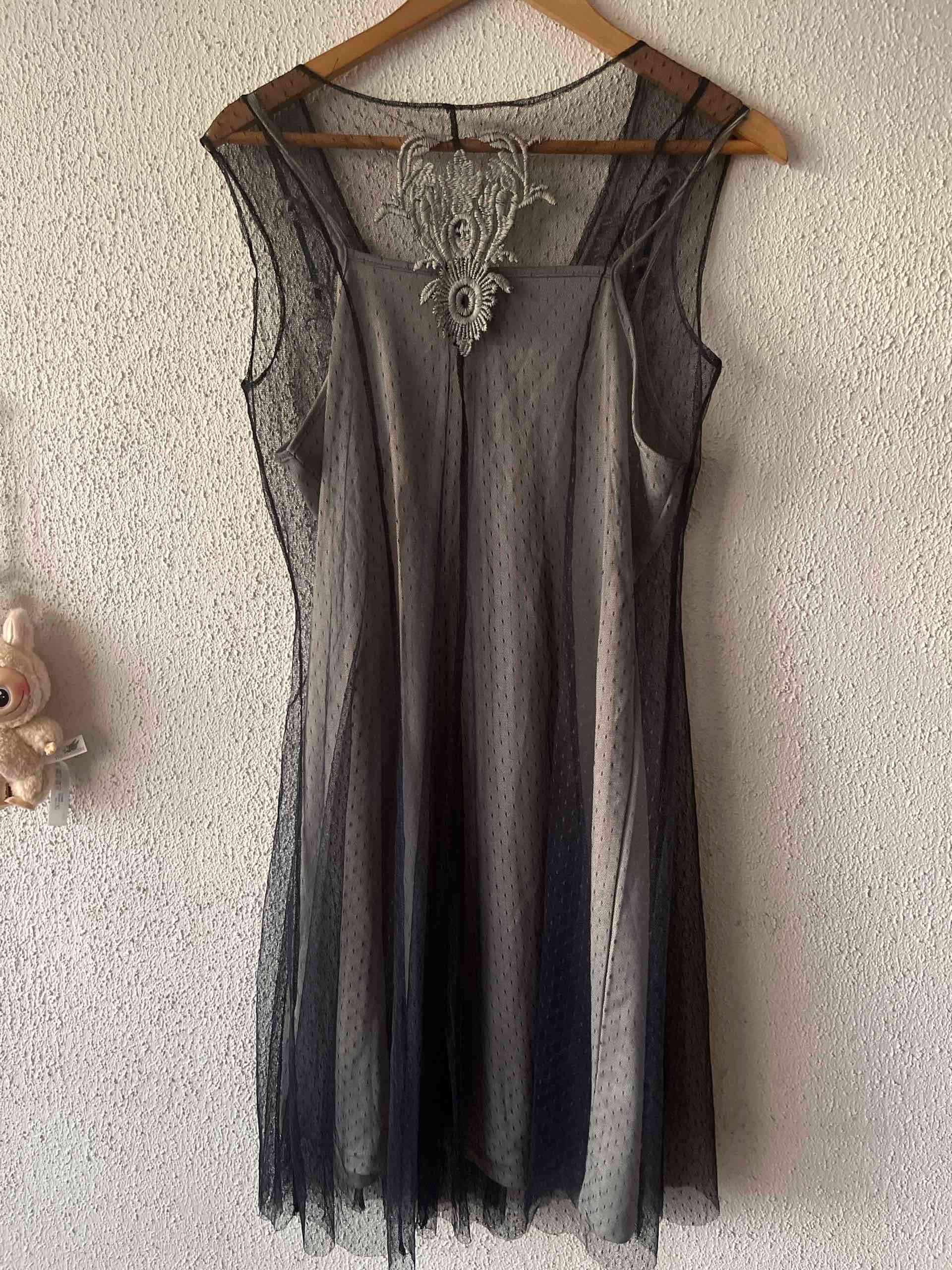 Vestido transparente bordado azul piedra - miniatura 3