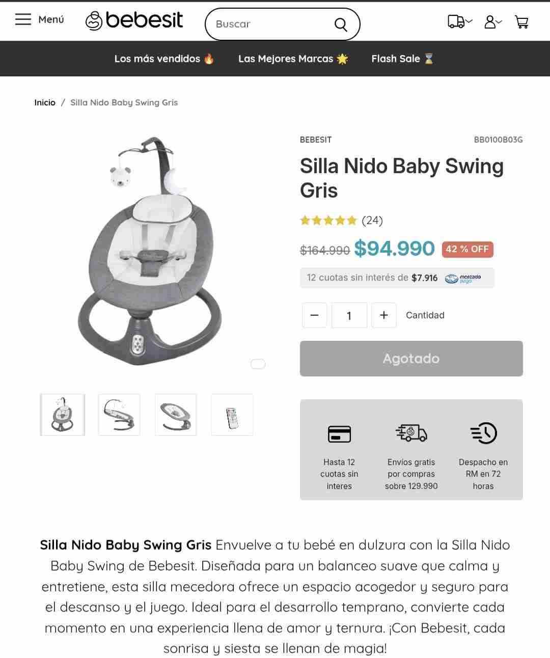 Mecedora de bebé Bebesit gris - miniatura 6