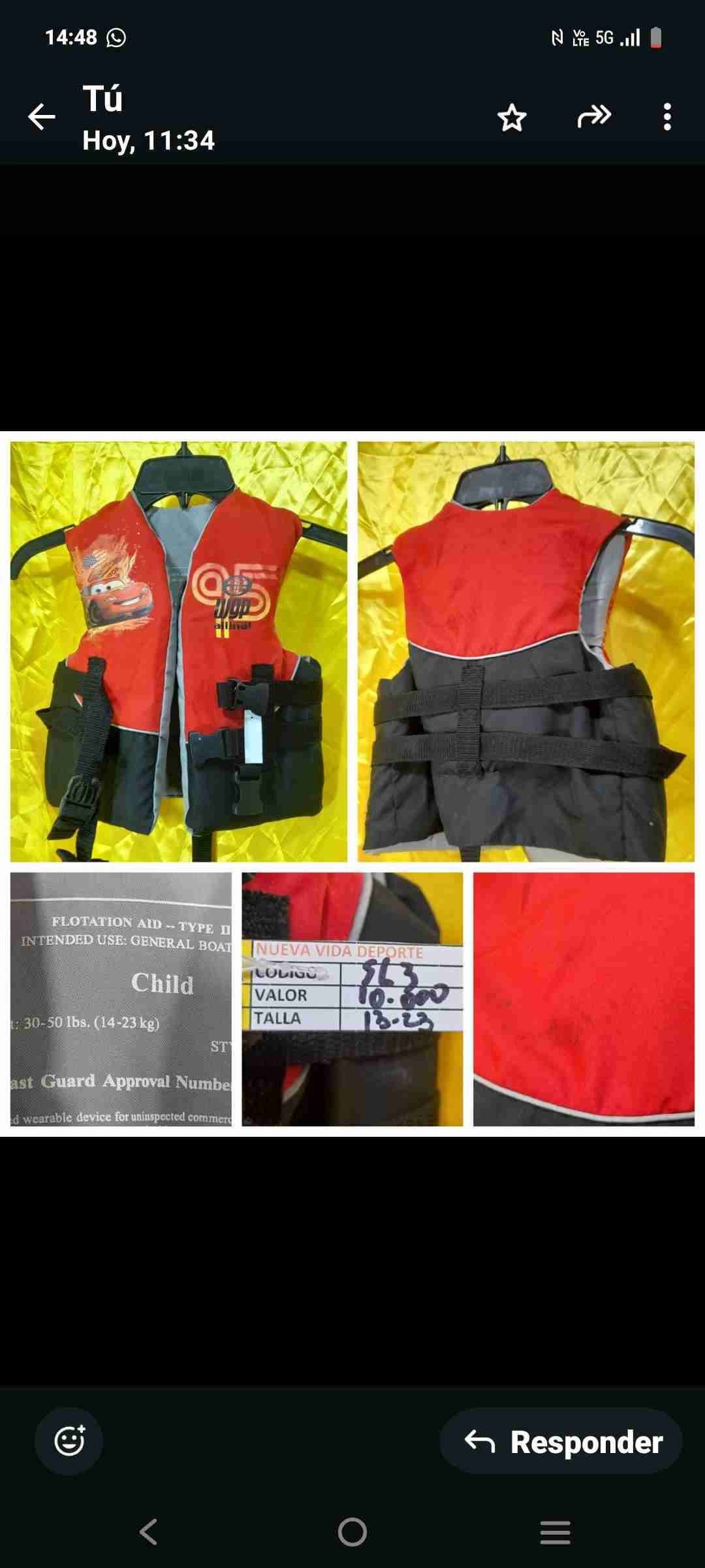 Chaleco salvavidas niño Cars