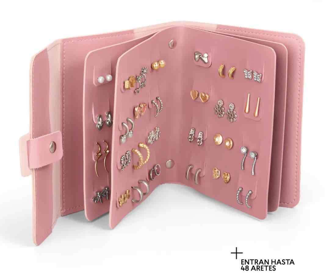 Estuche organizador de aretes rosado