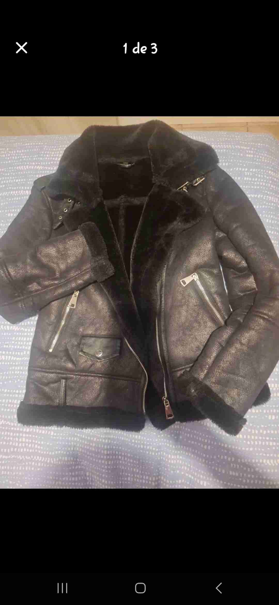Chaqueta negra de cuero con cierre talla s