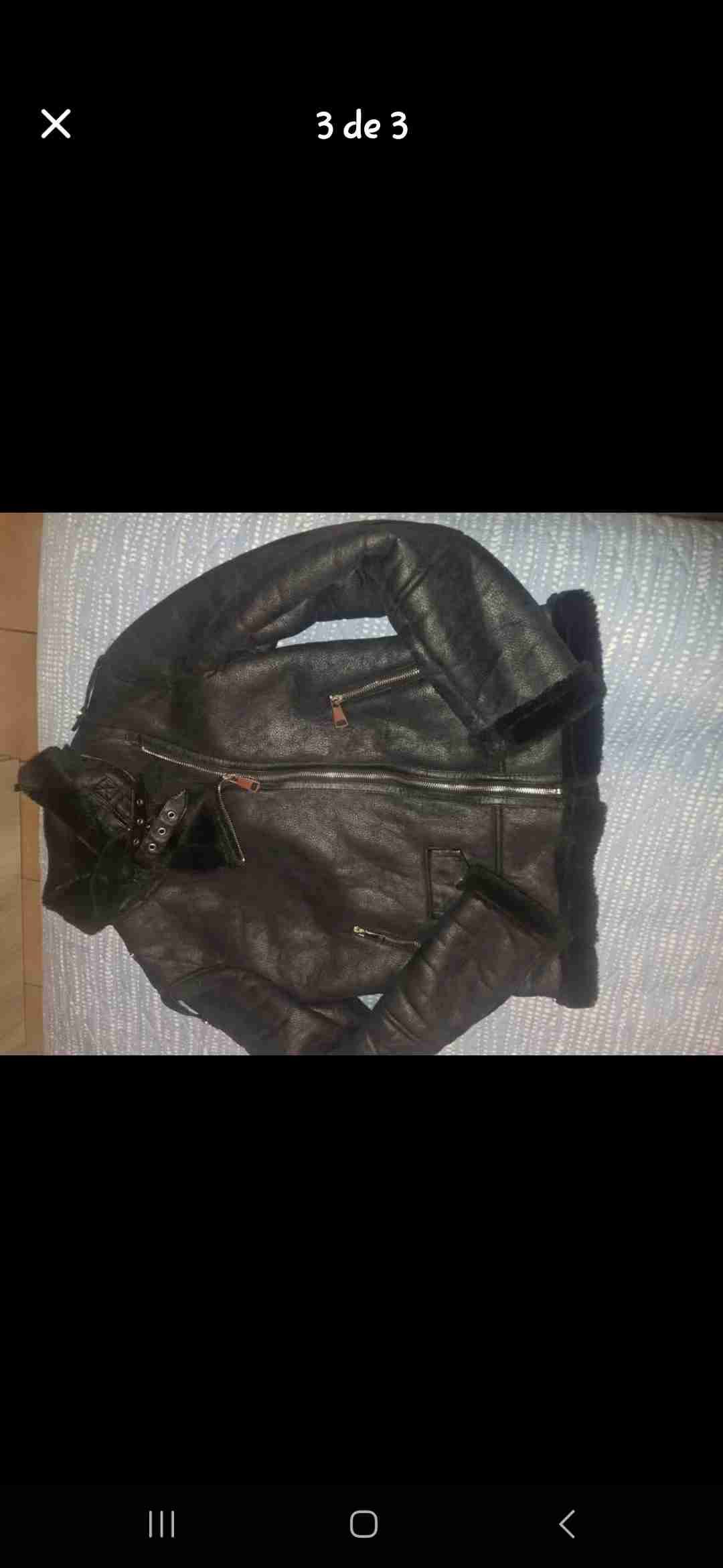 Chaqueta negra de cuero con cierre talla s - miniatura 2