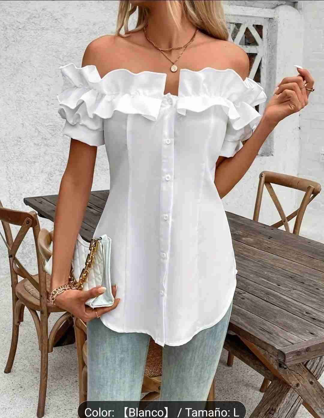 Blusa blanca con volantes nueva talla M/L
