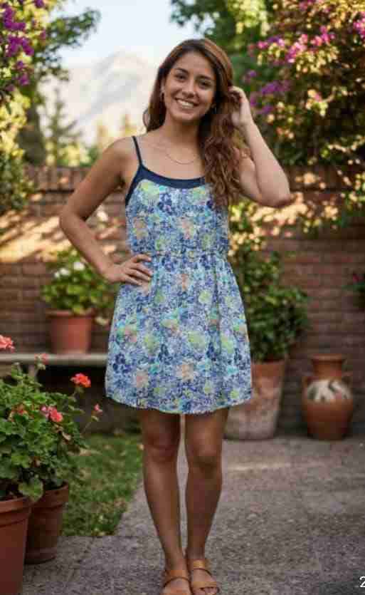 Vestido floral verano azul (usado) - miniatura 3