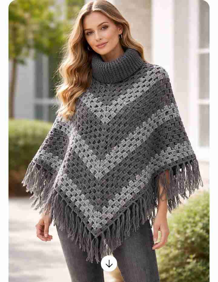 Poncho tejido gris - miniatura 2