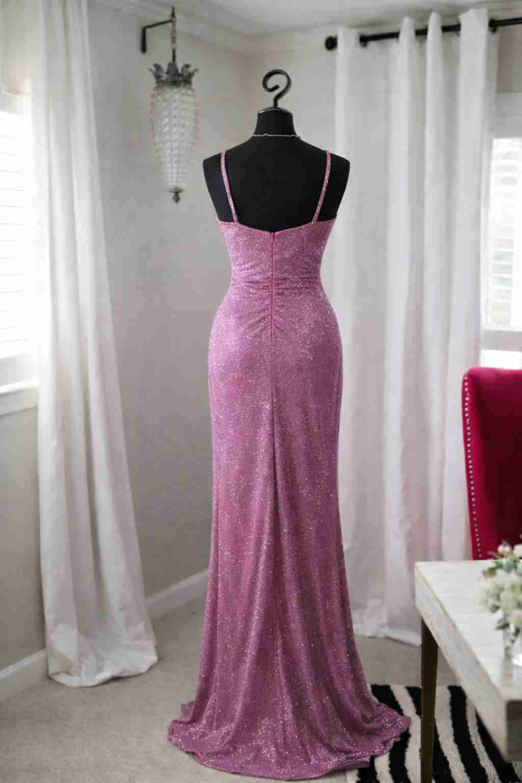 Vestido largo rosado brillante - miniatura 2