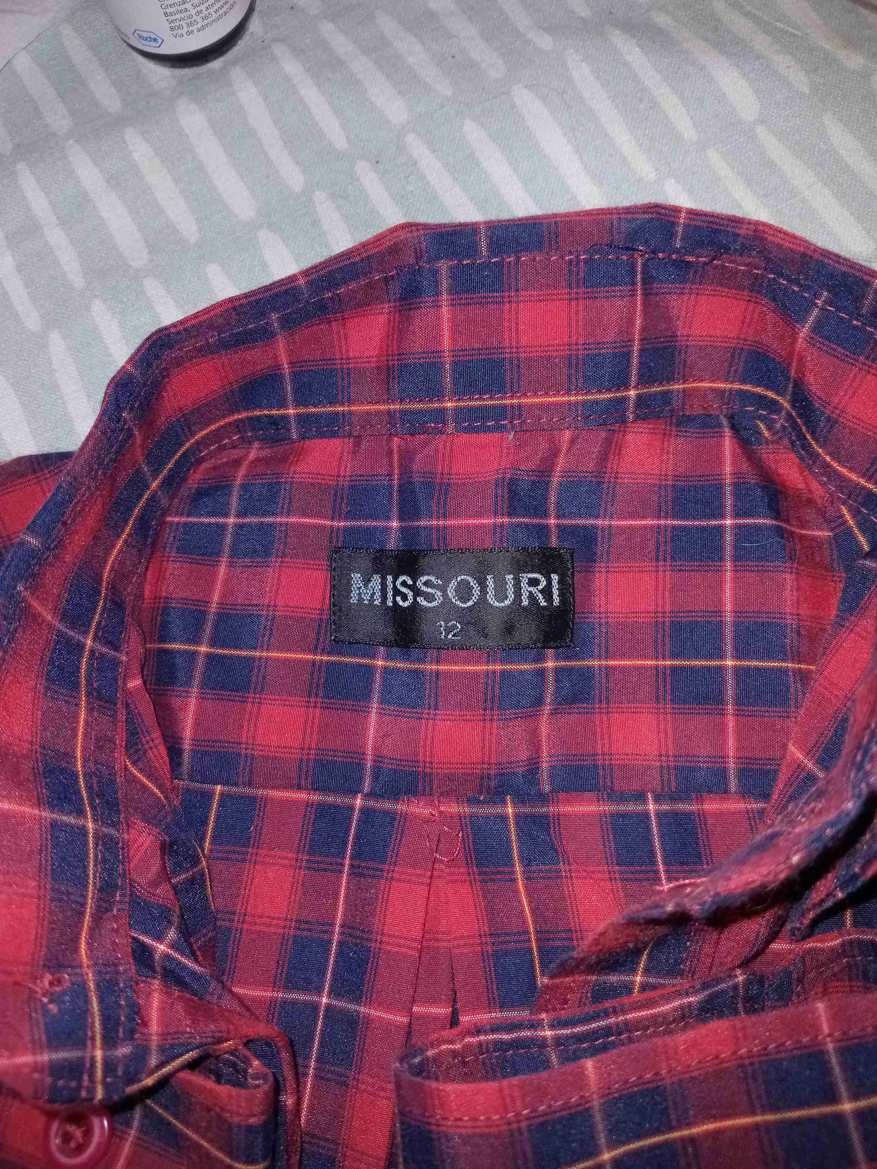 2 Camisa a cuadros roja y azul yuca con dinosaurio - miniatura 2