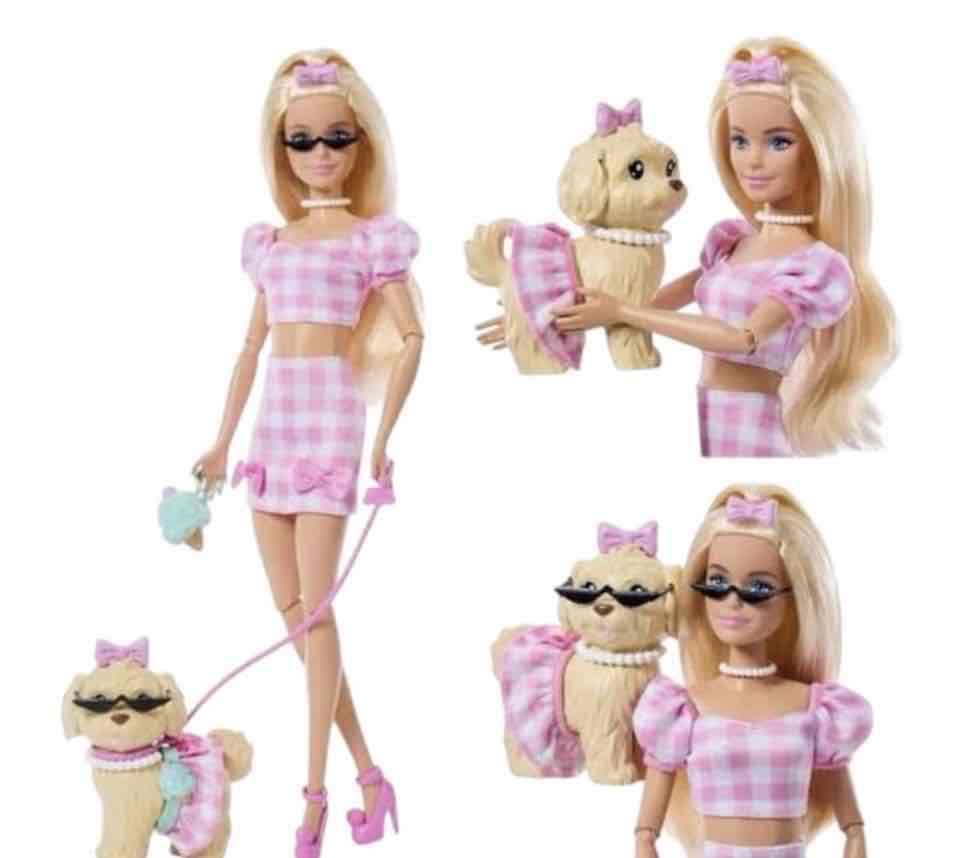 Barbie Twinning Looks Fashion with Pet Dog