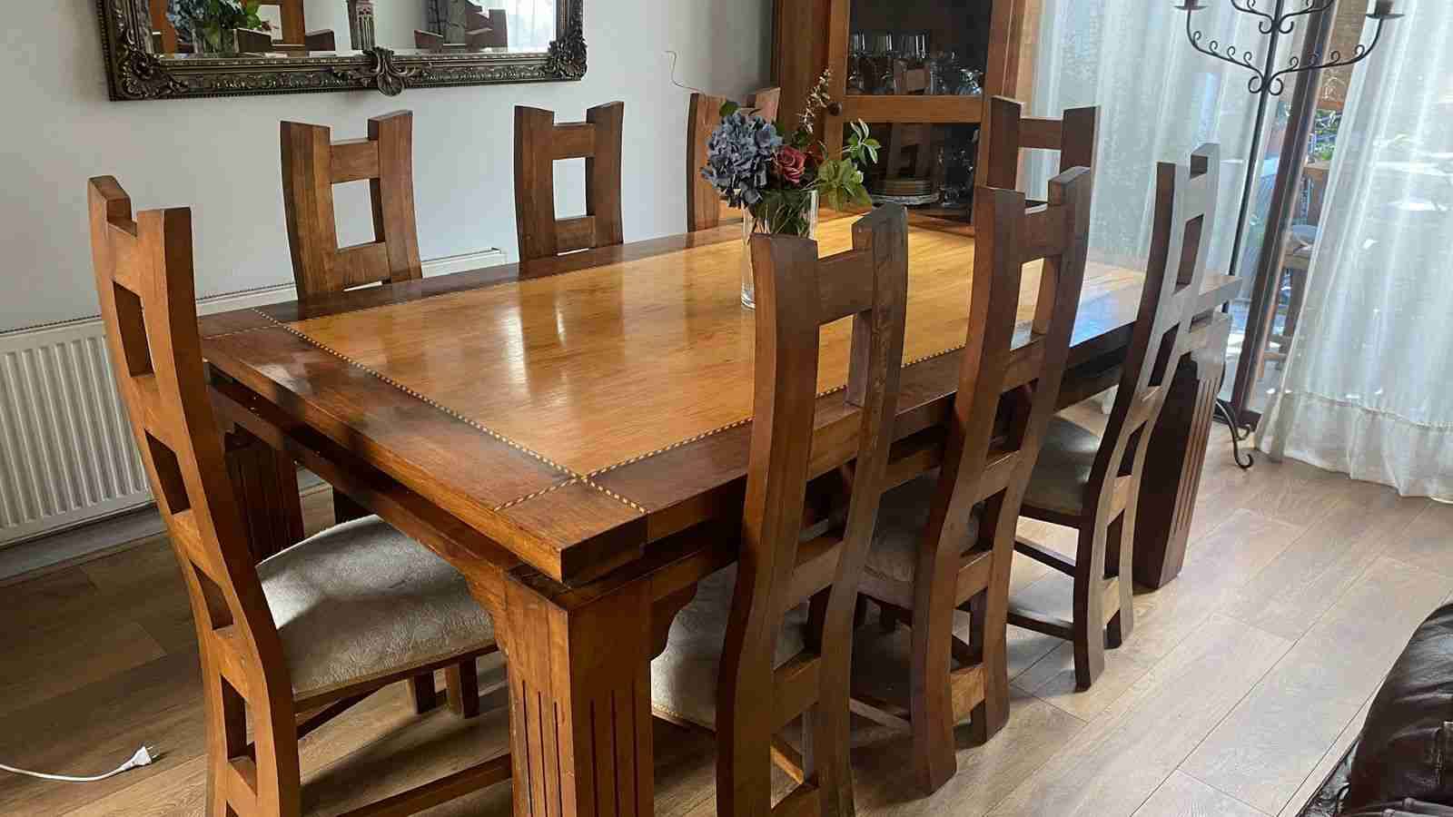 Juego de comedor de madera rústica 8 asientos