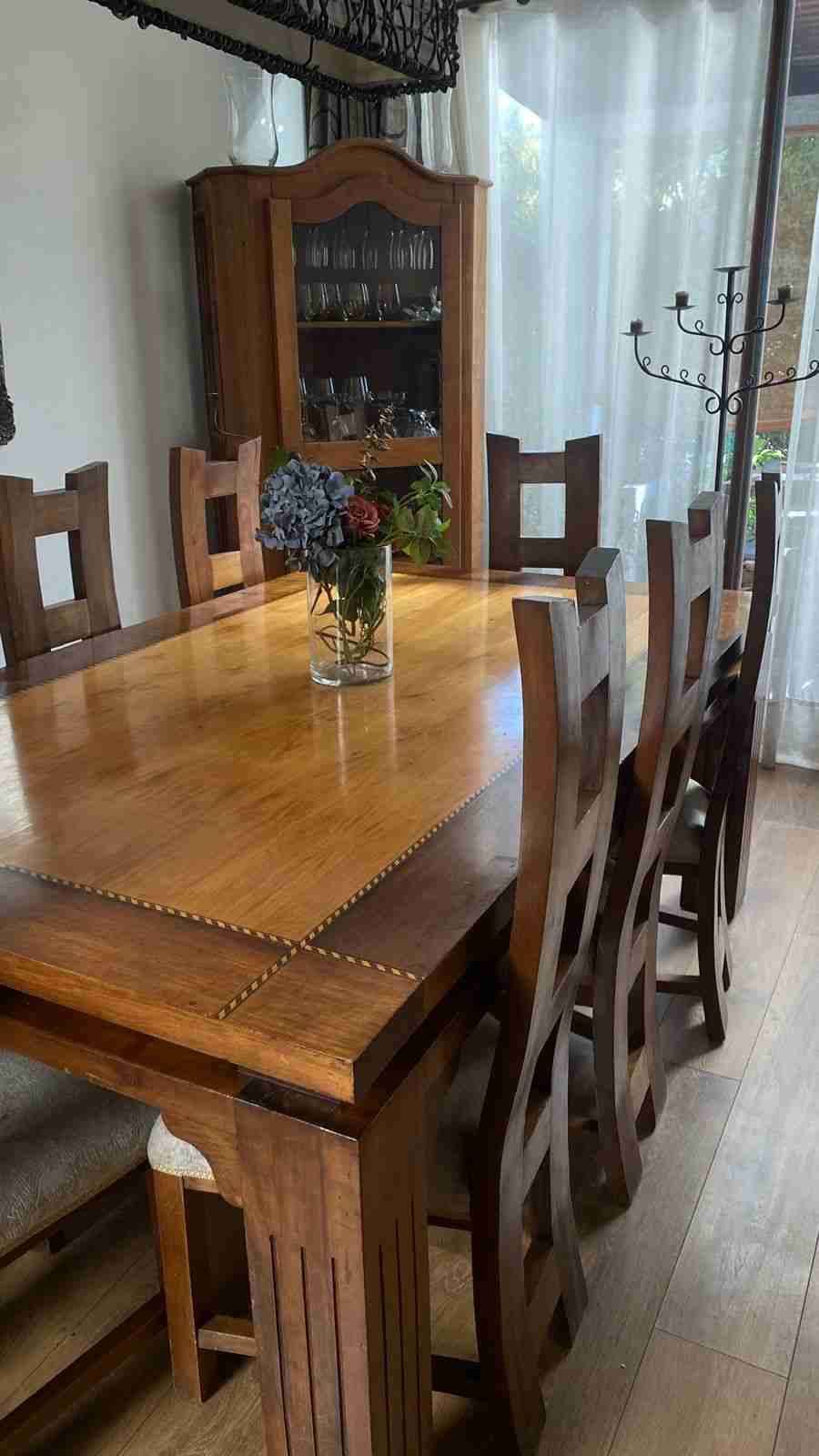 Juego de comedor de madera rústica 8 asientos - miniatura 3