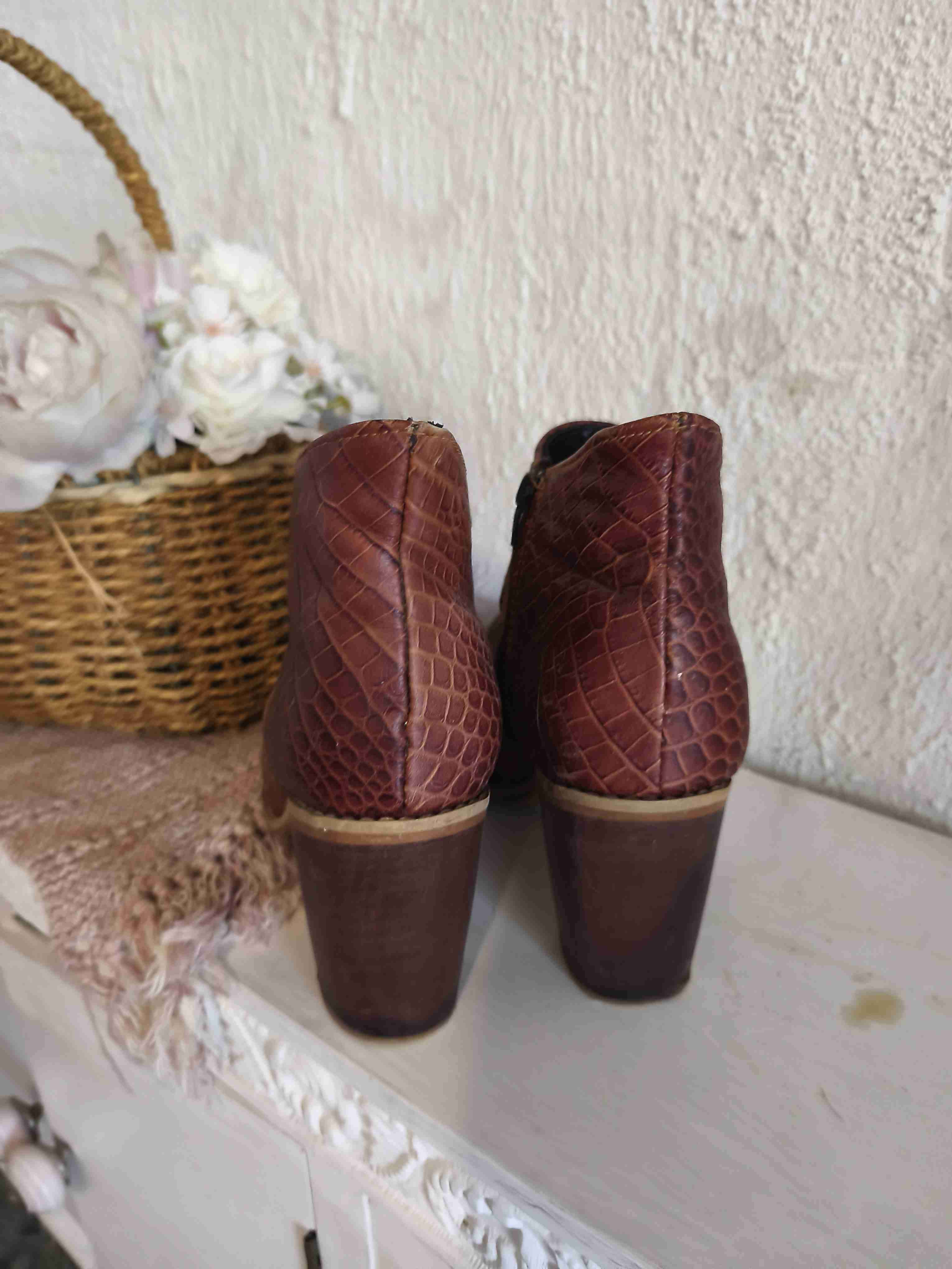 Botines de cuero texturizado marrón - miniatura 2