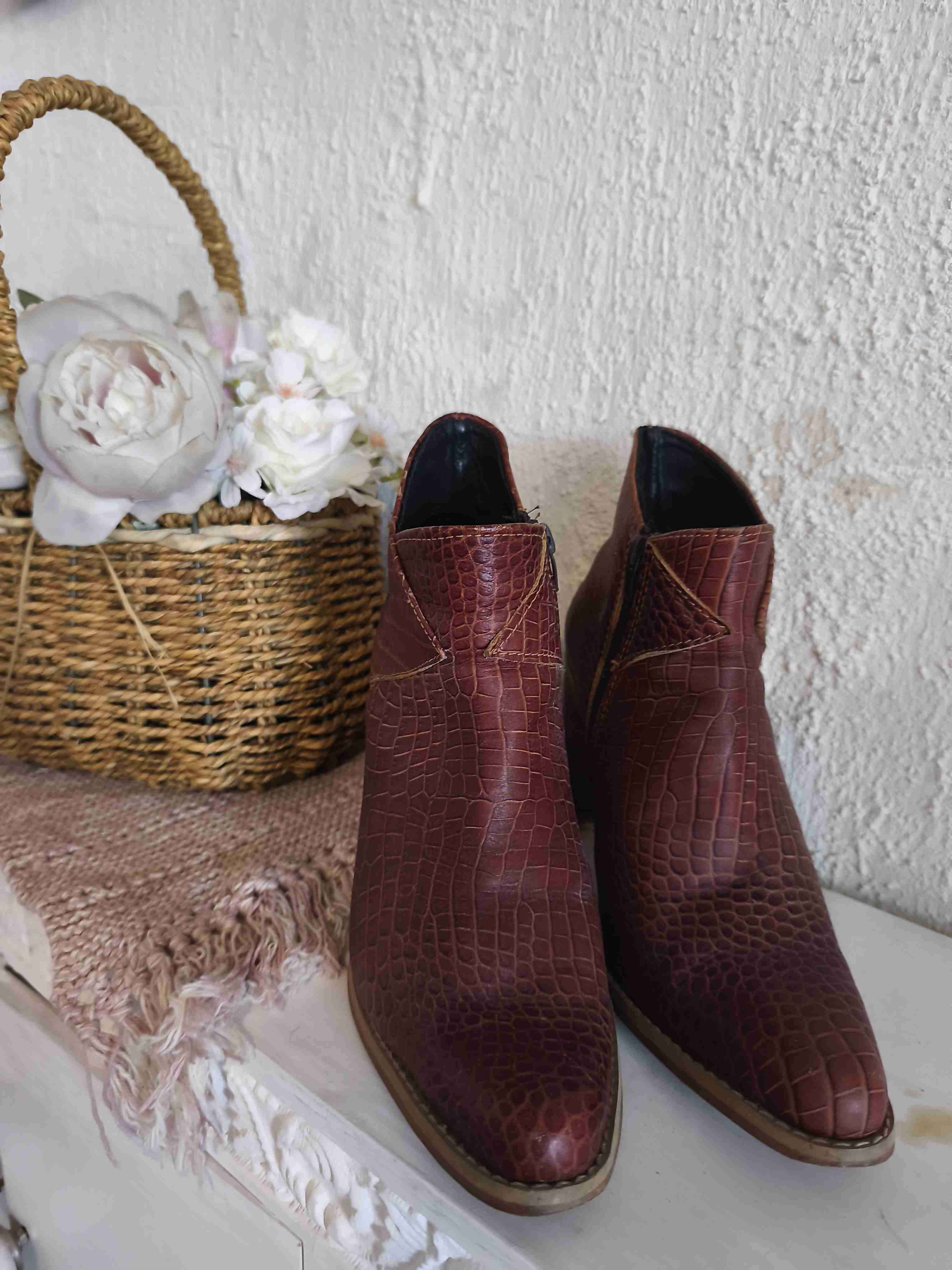 Botines de cuero texturizado marrón - miniatura 3