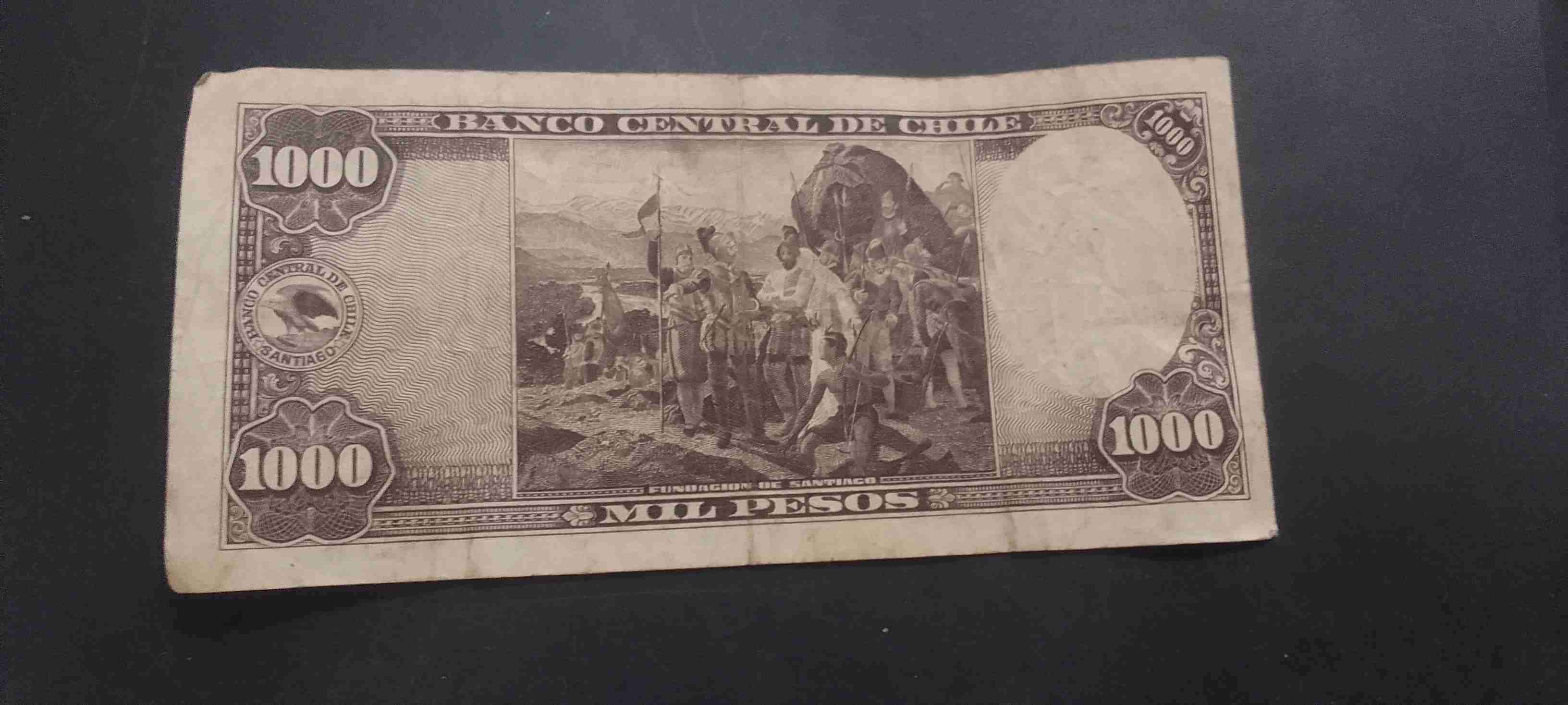 Billete antiguo de Chile 1000 pesos 1952-57 - miniatura 2