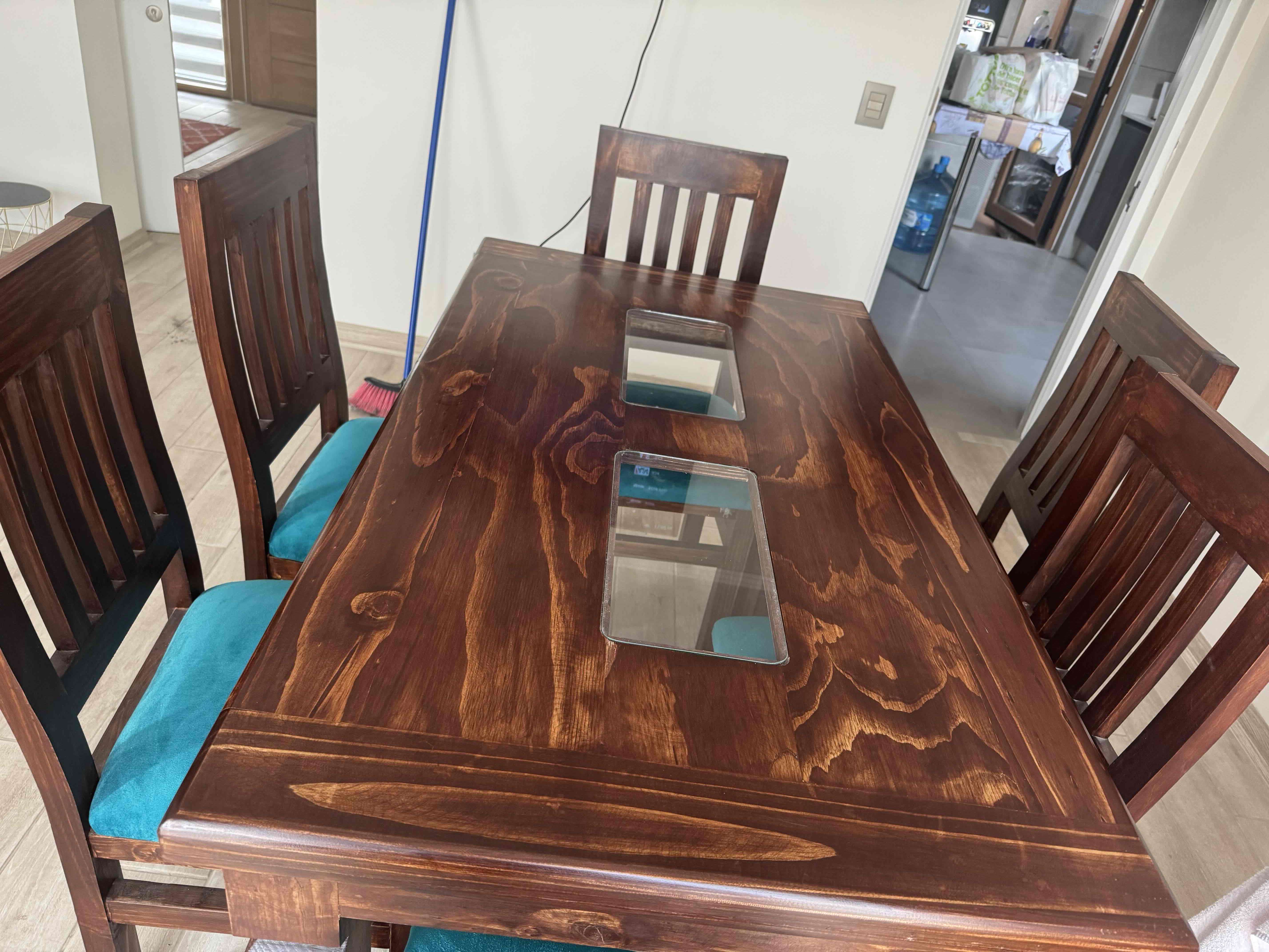 Mesa de comedor madera y vidrio - miniatura 2