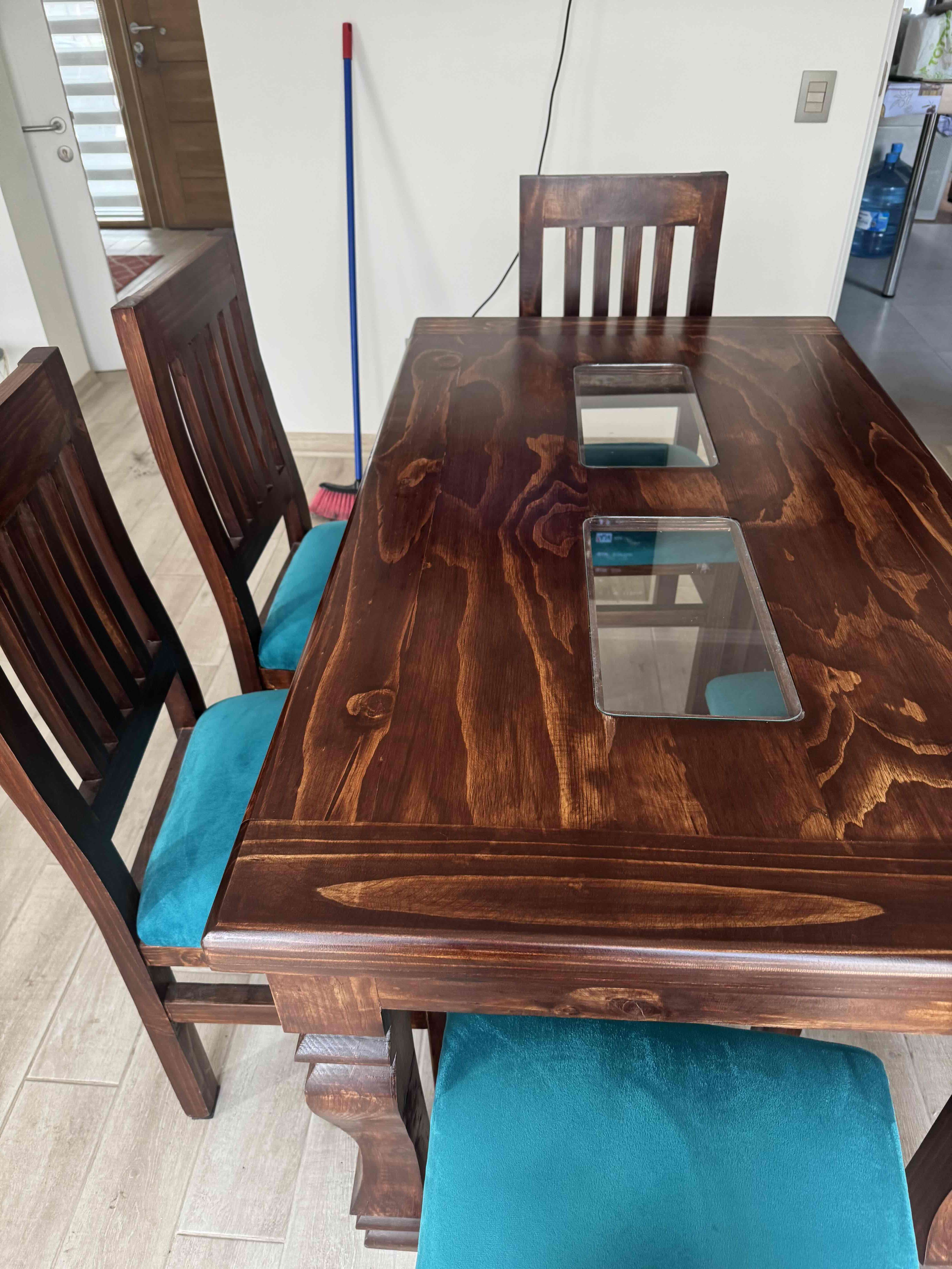 Mesa de comedor madera y vidrio - miniatura 4