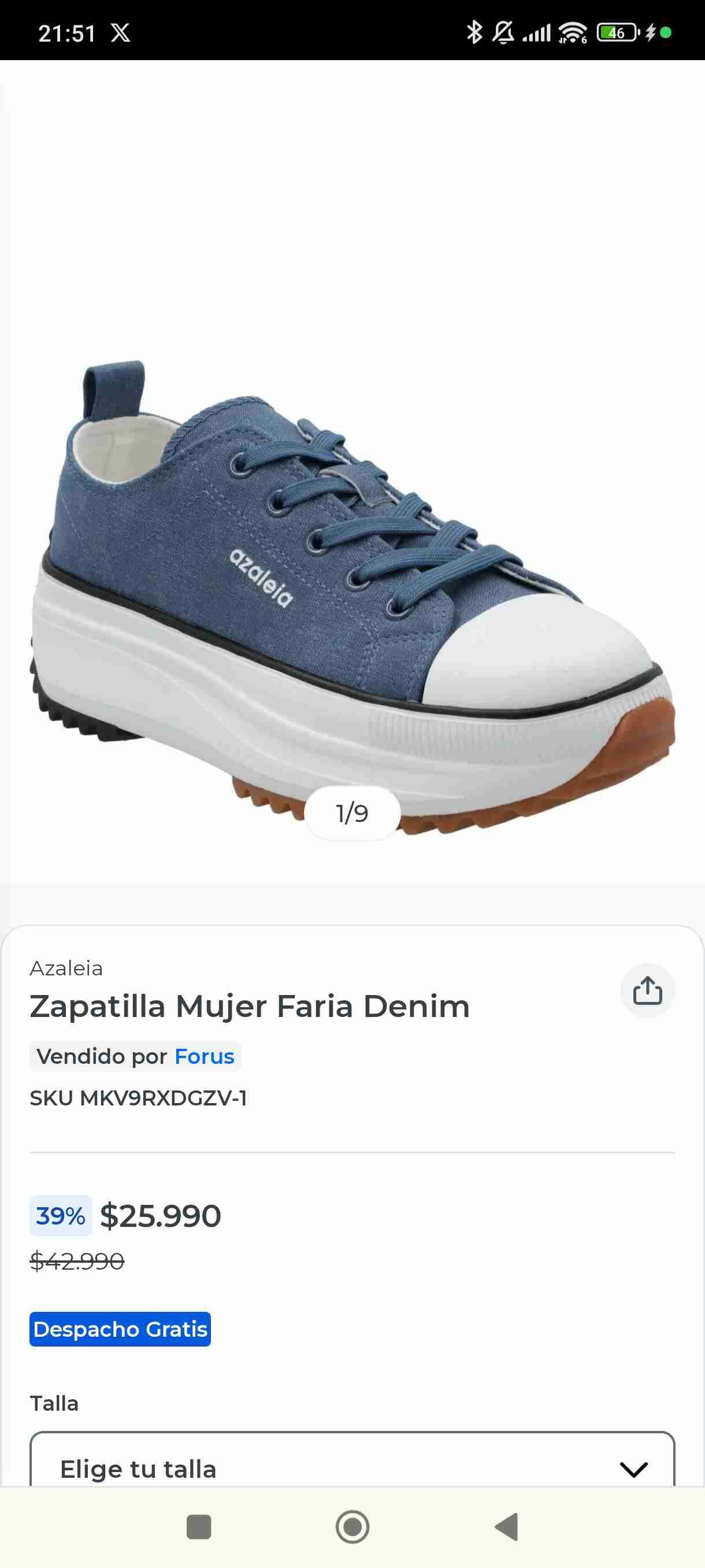 Zapatilla mujer Azaleia azúl - miniatura 5