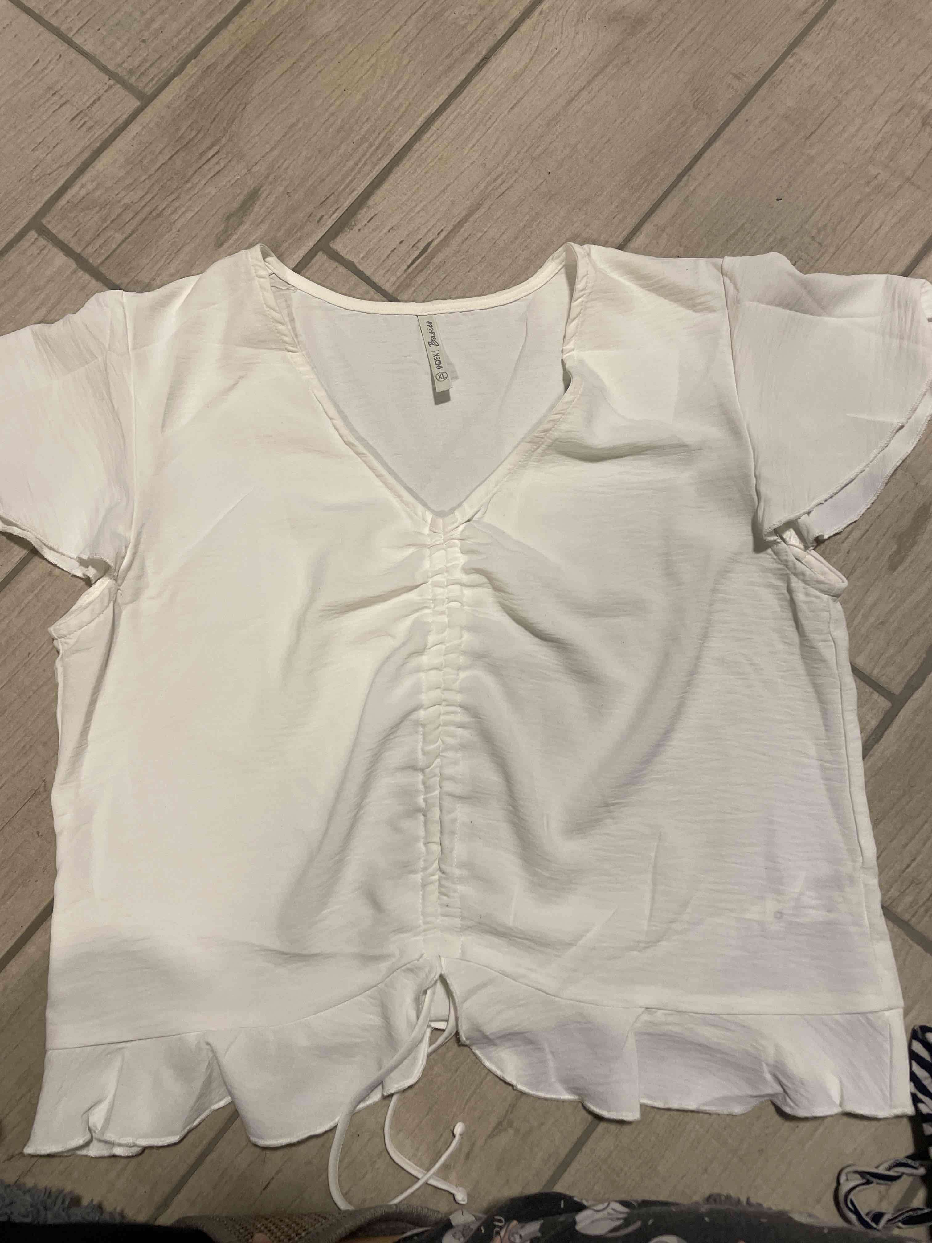 Blusa blanca fruncida mujer