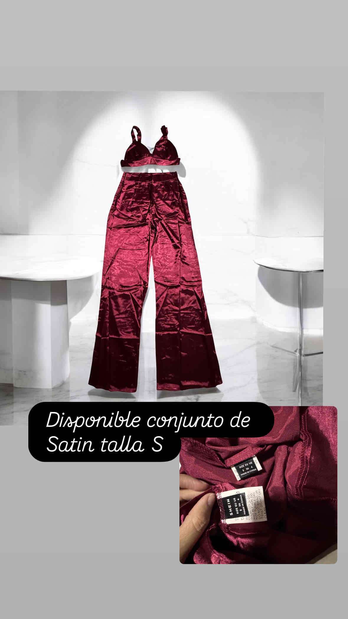 Conjunto verde y burdeo, satén, ecocuero y lanilla - miniatura 3