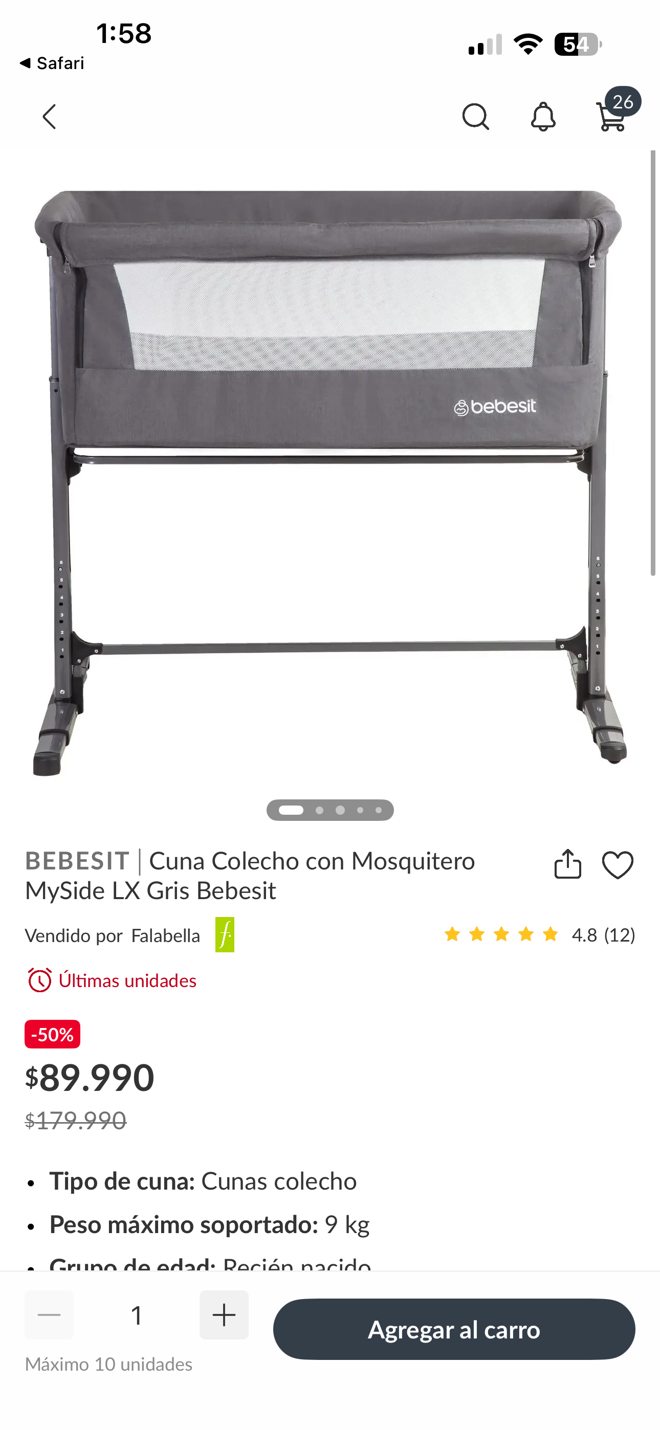 Cuna colecho gris Bebesit