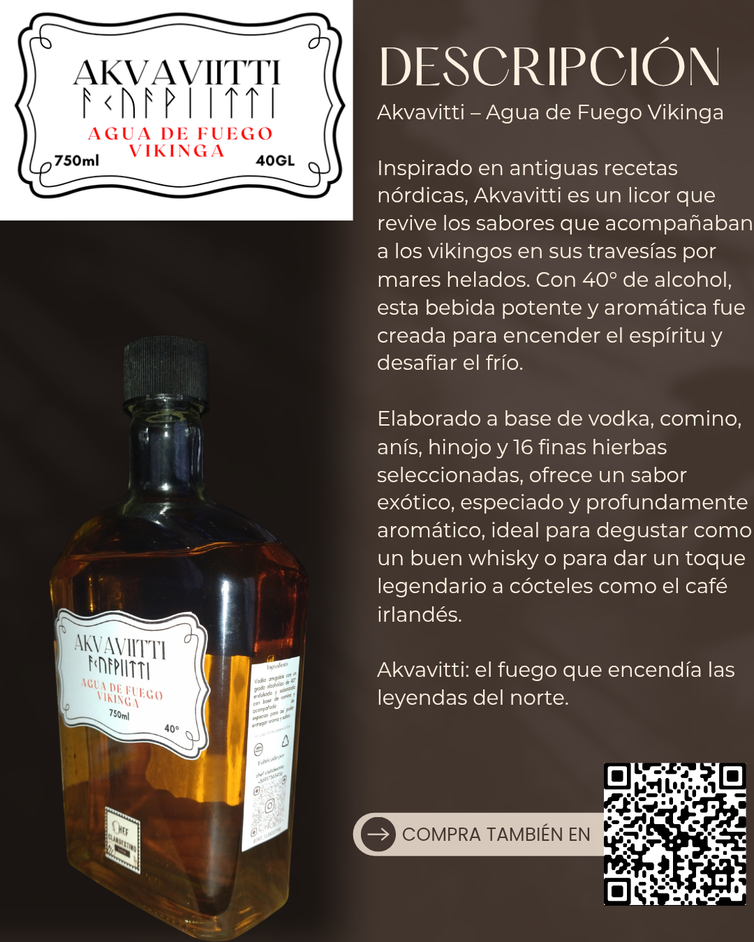 Licor AKVAVITTI agua de fuego Vikinga 750ml