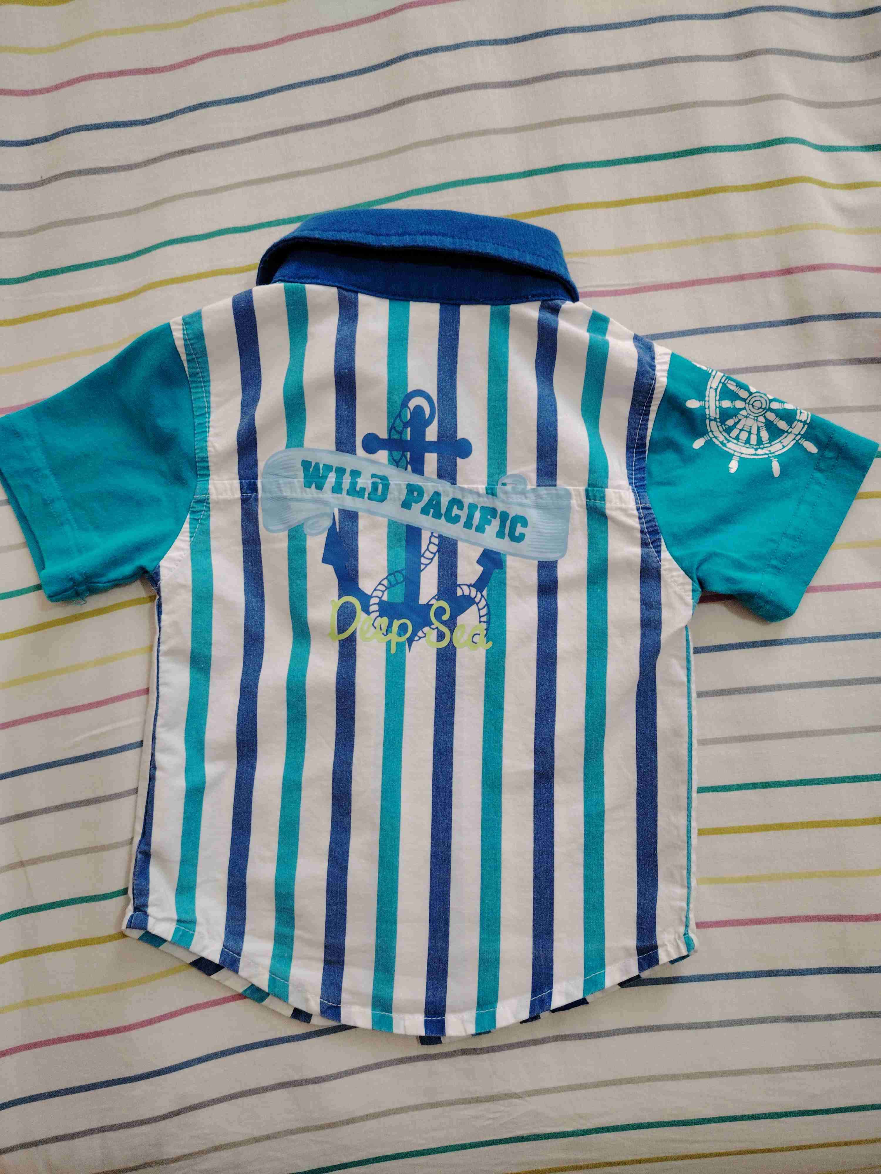 Camisa de bebé rayada azul con calipso y blanco - miniatura 3