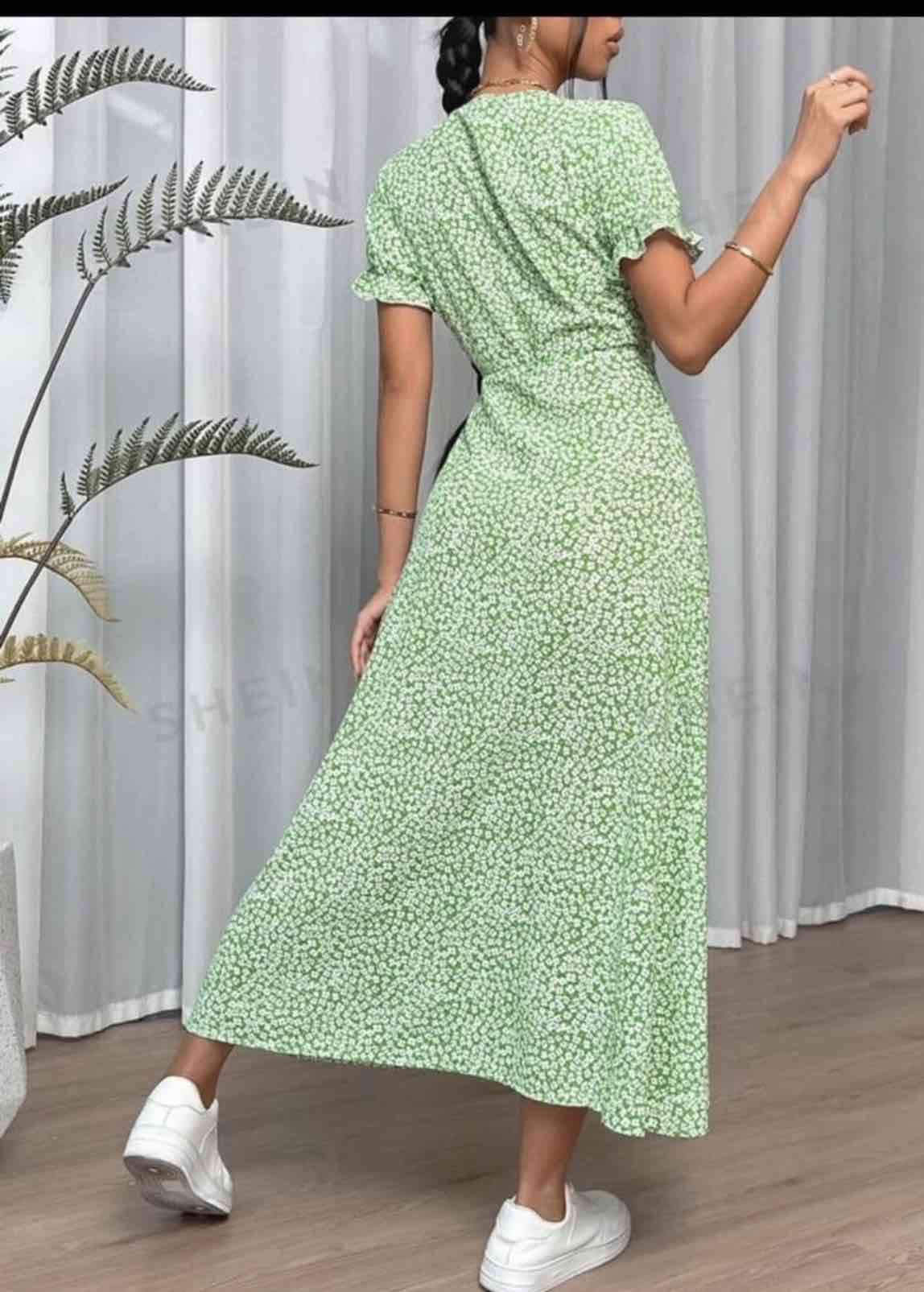 Vestido verde floreado casual - miniatura 2