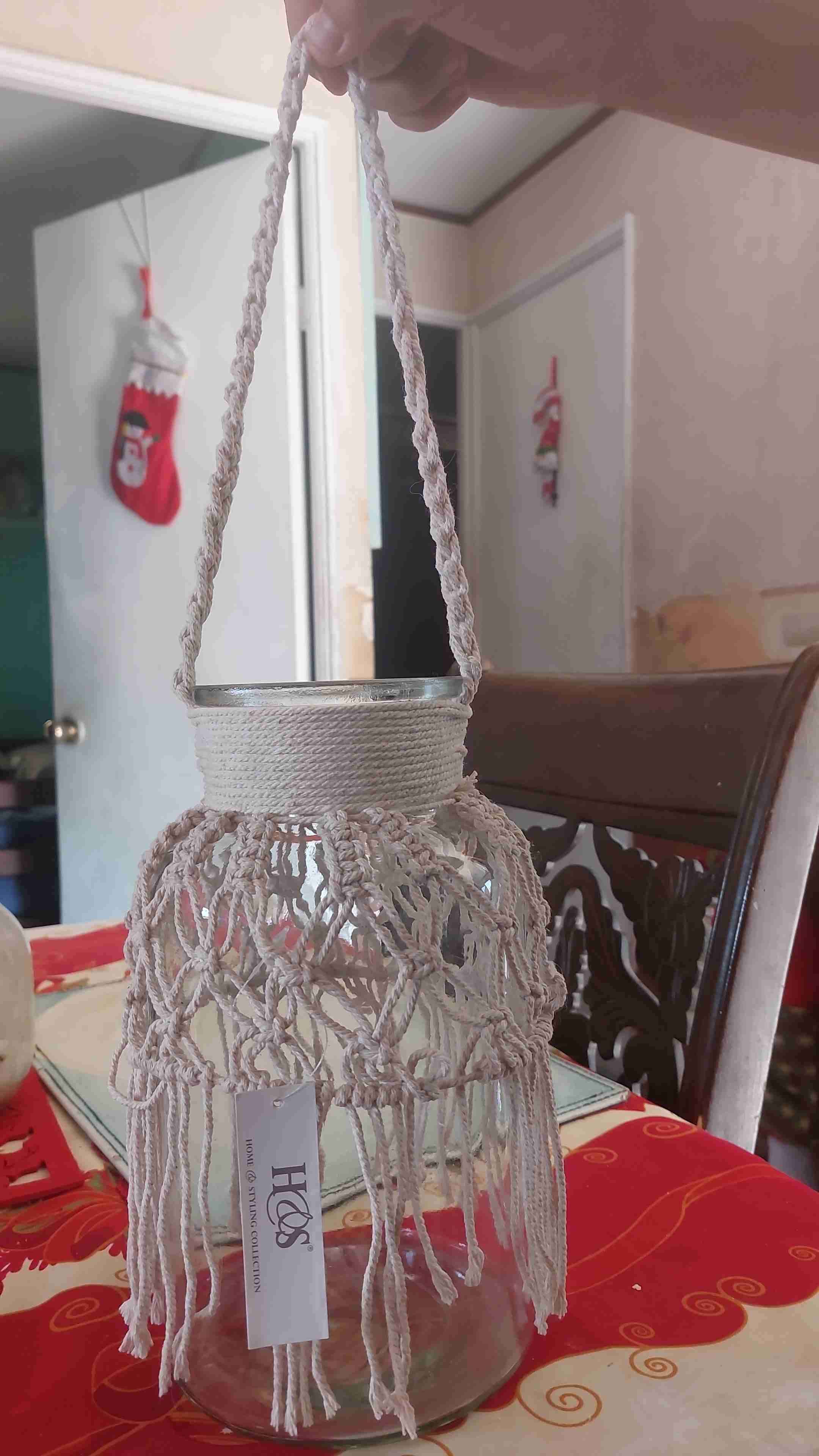 Jarrones  de vidrio con macramé beige - miniatura 3