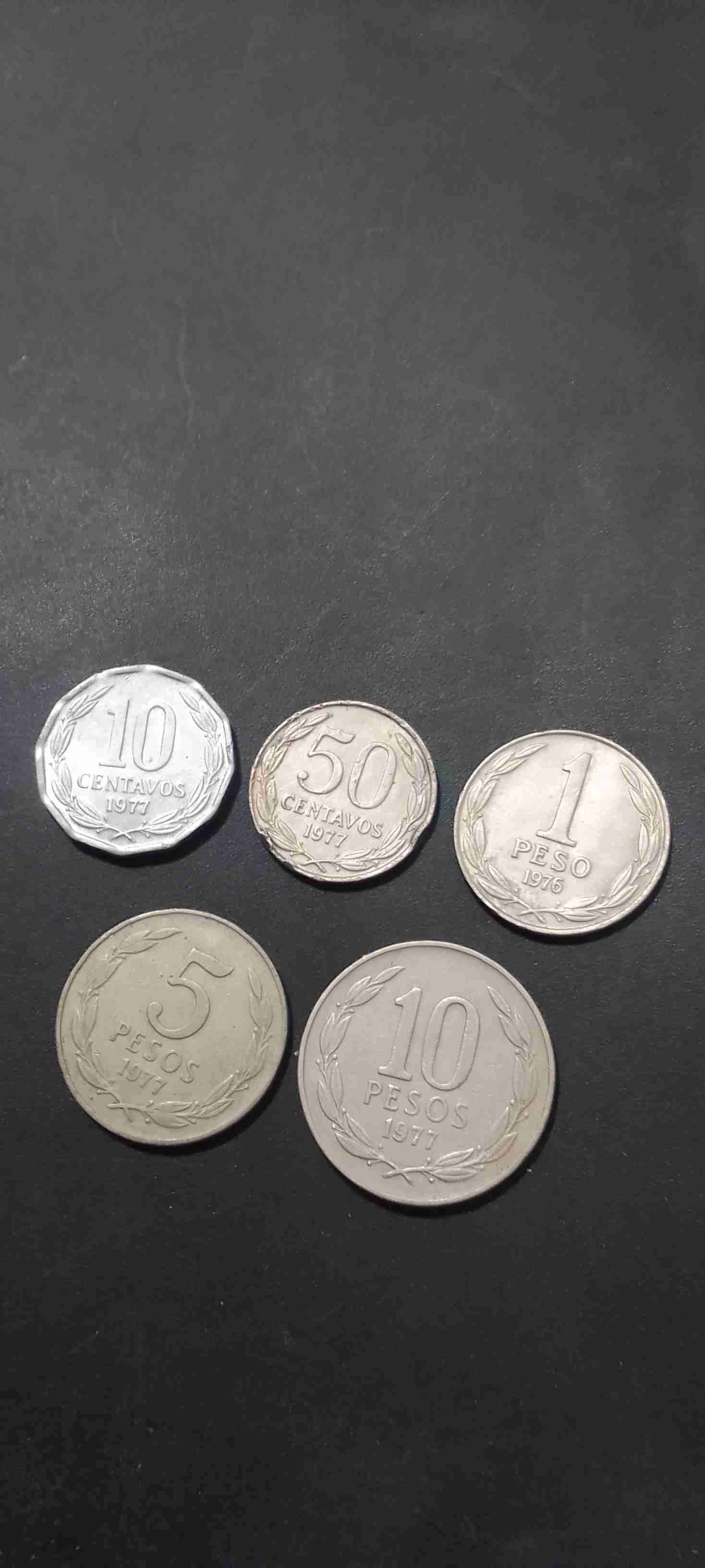 Monedas de Chile 5 diferentes 1976-77